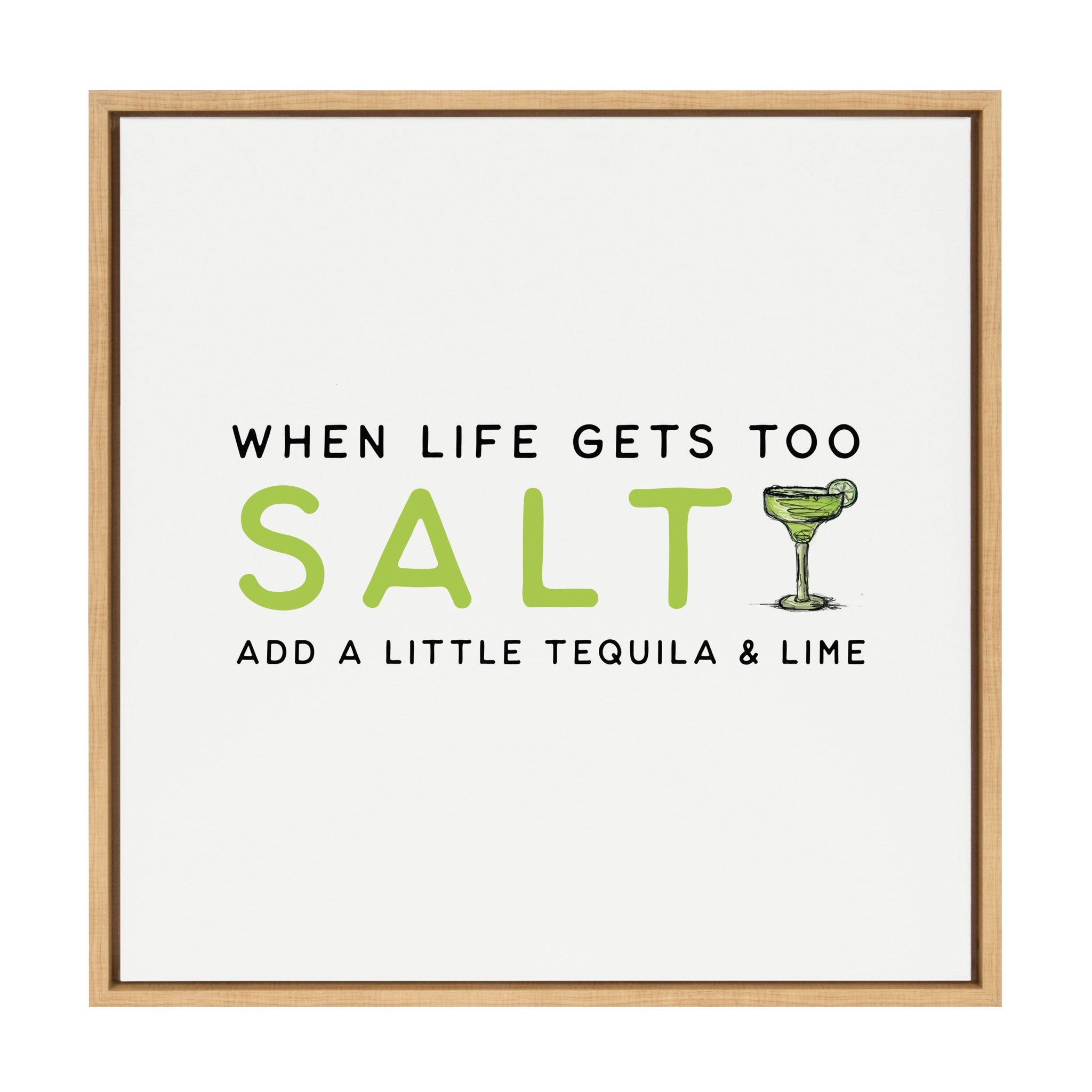 Sylvie Cocktail Quote Salty Tequila and Lime Framed Canvas by The Creative Bunch Studio