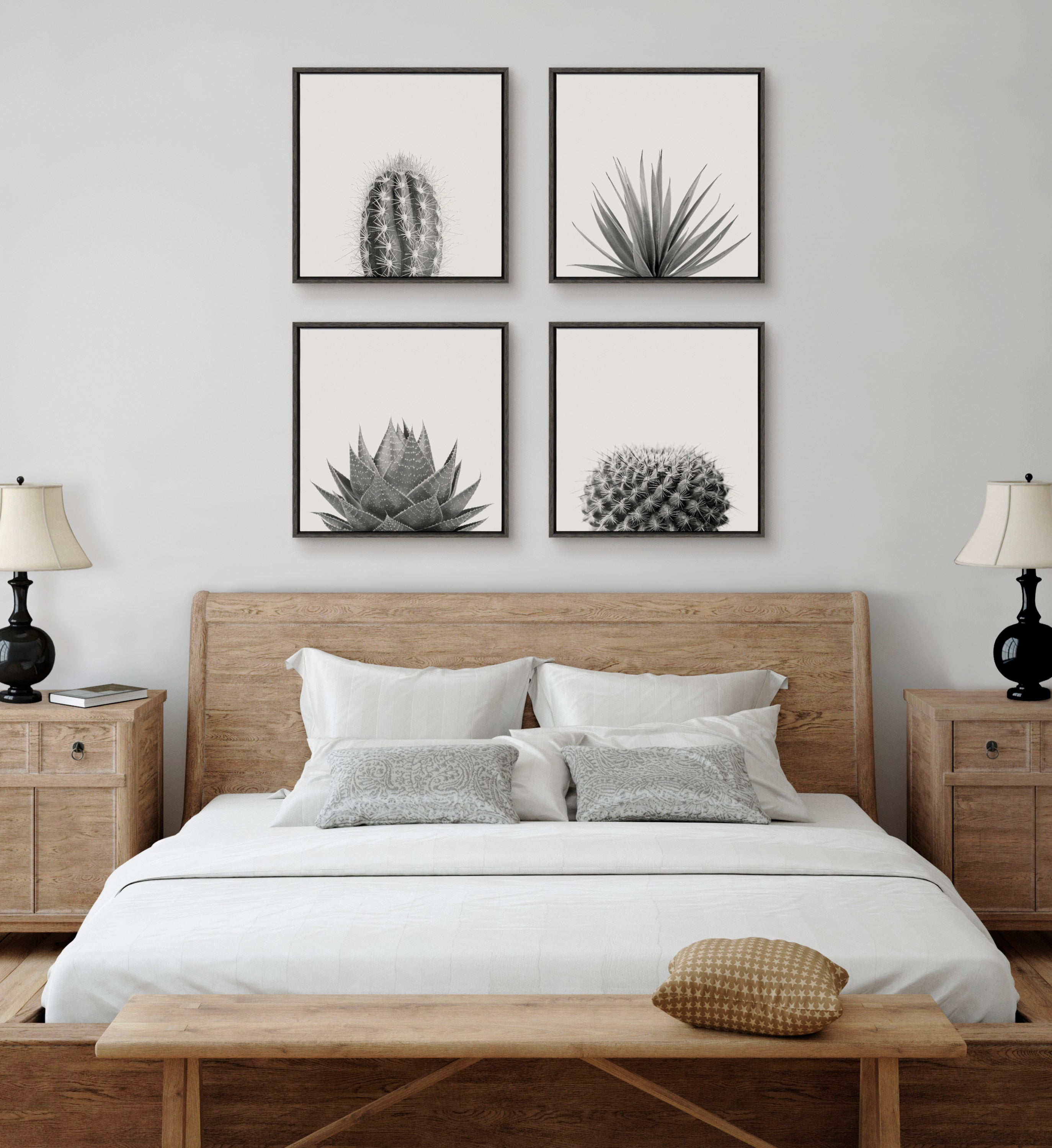Sylvie Haze Cactus Succulent Tall Framed Canvas by The Creative Bunch Studio