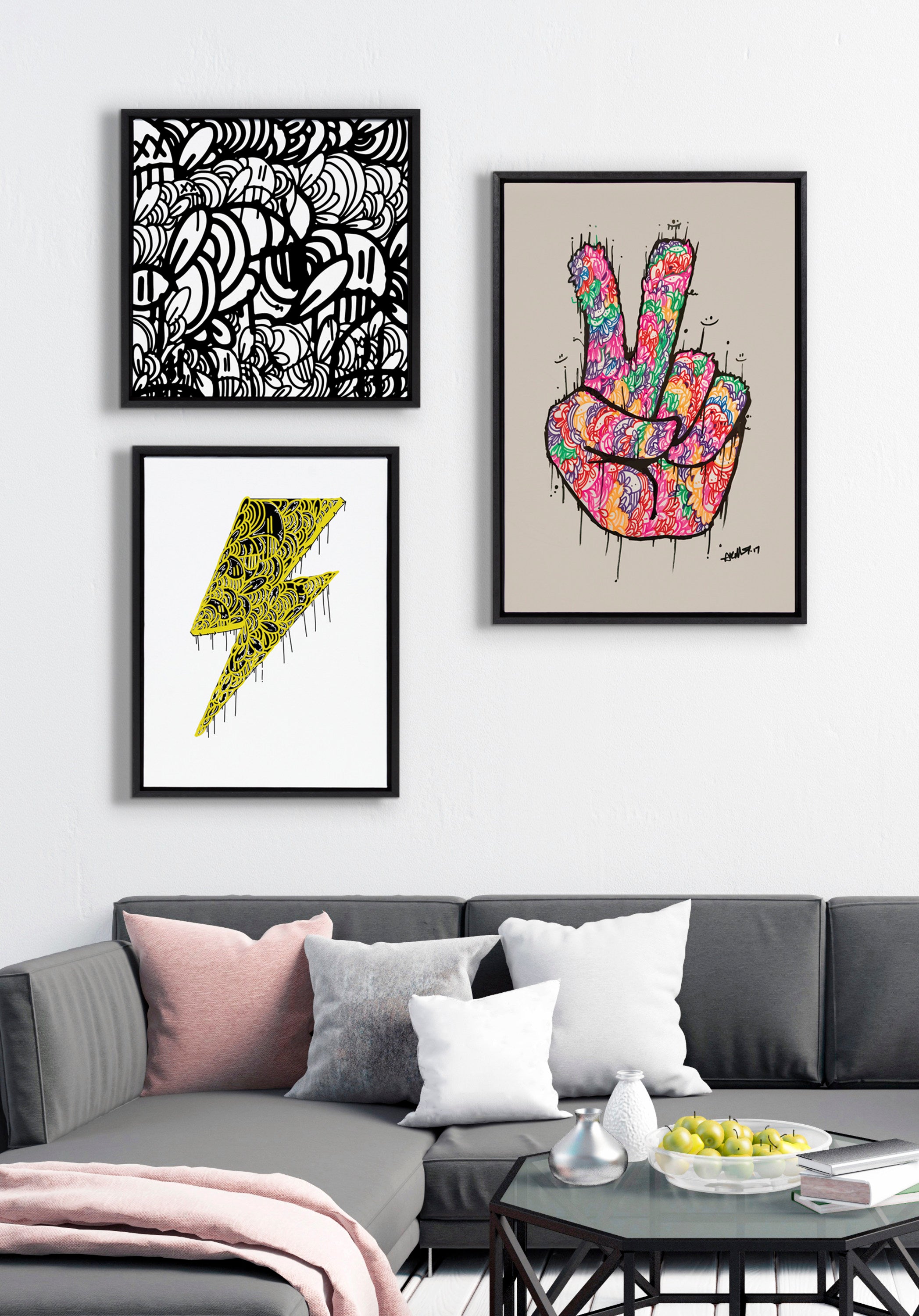 Sylvie Peace Sign Framed Canvas by Arm of Casso