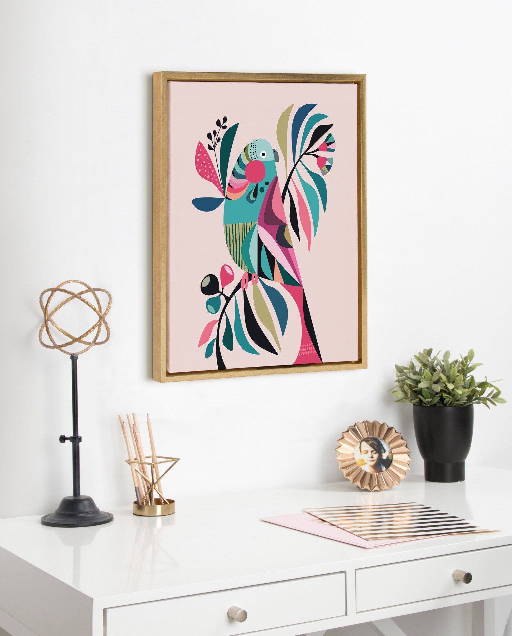 Sylvie Parakeet Framed Canvas by Rachel Lee of My Dream Wall