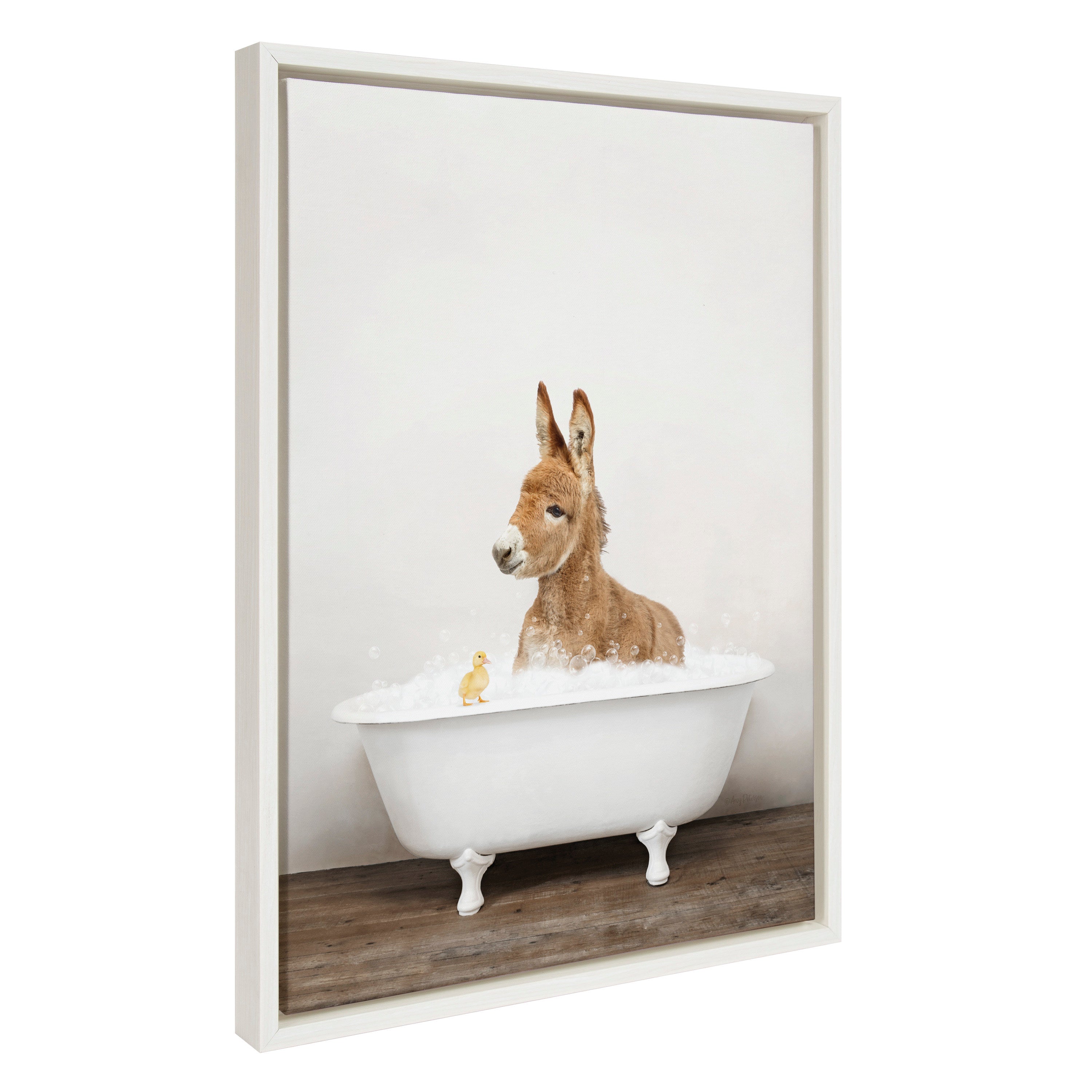 Sylvie Baby Donkey in Rustic Bath Framed Canvas by Amy Peterson Art Studio