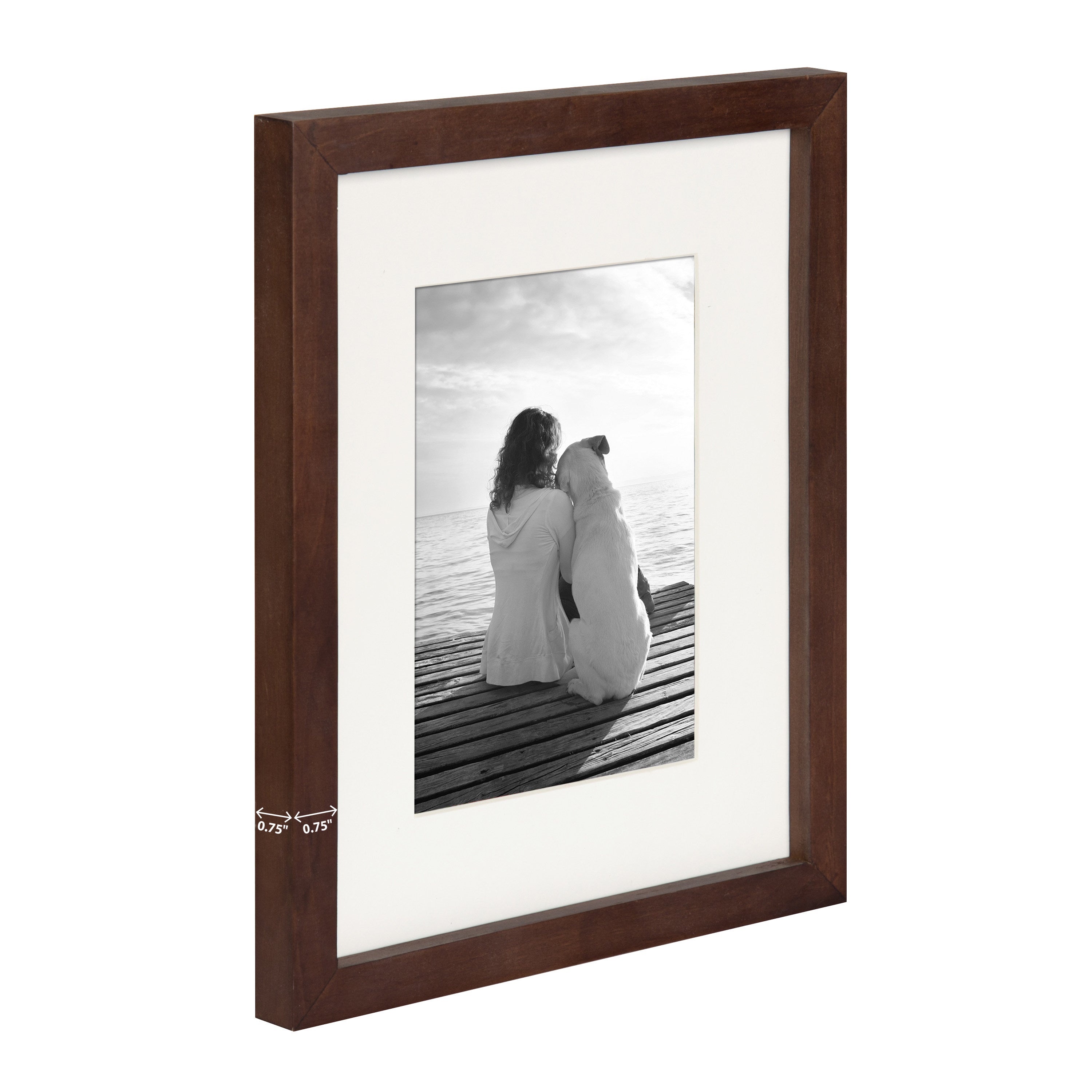 DesignOvation Gallery Wood Photo Frame Set for Customizable Wall Display,  Rustic Brown 16x20 matted to 8x10, Pack of 2 