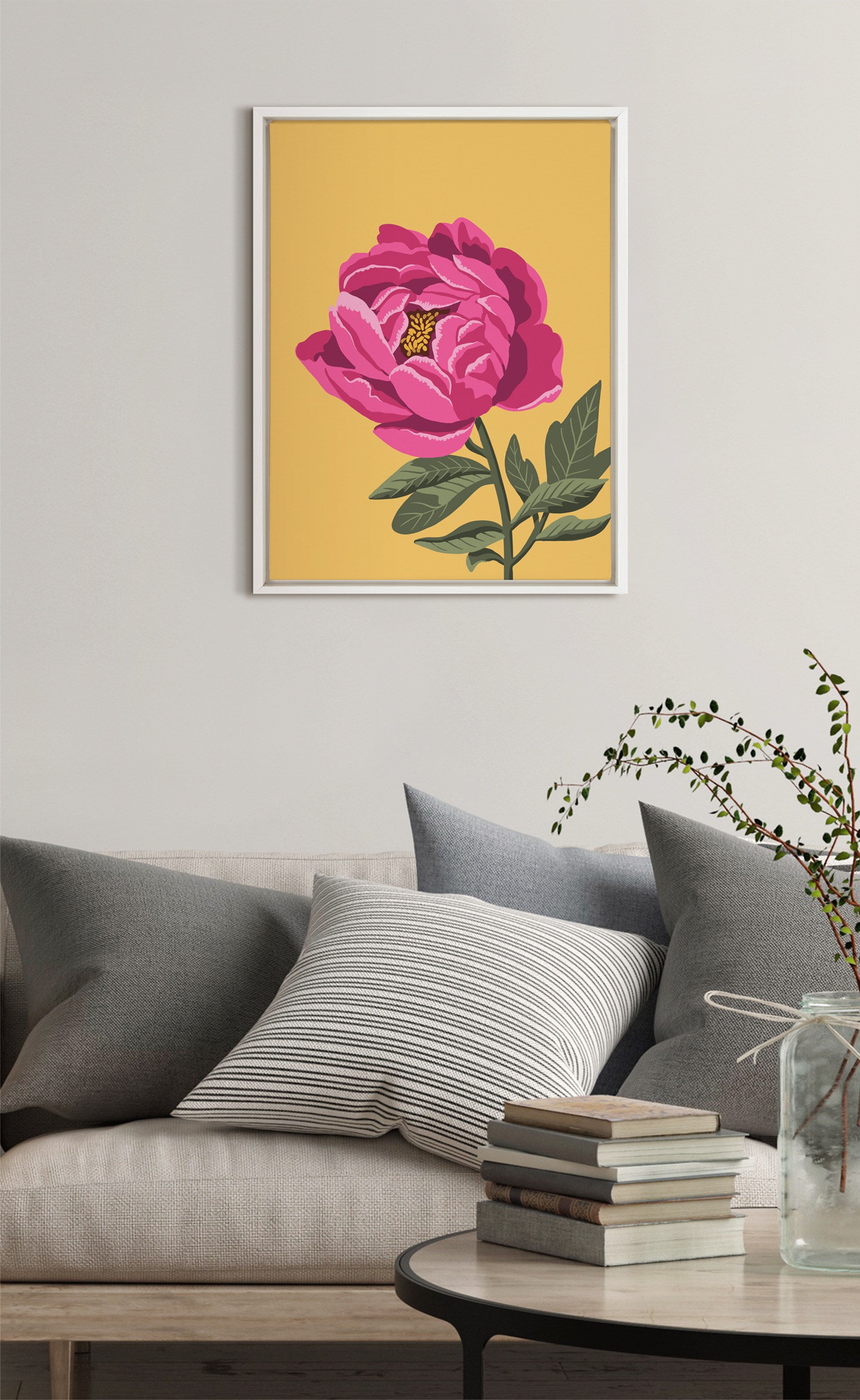 Sylvie Bright Peony Framed Canvas by Maria Filar