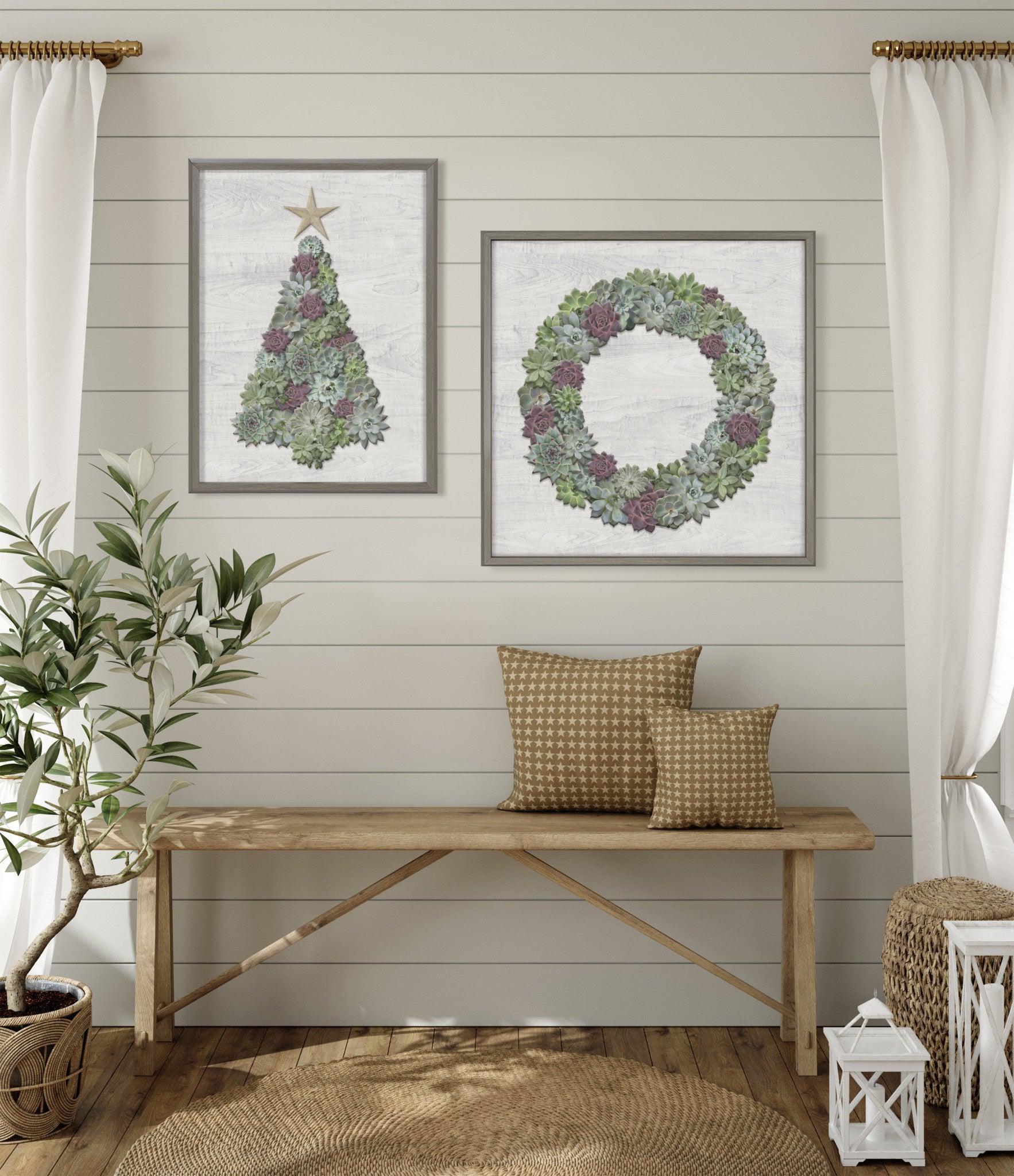 Blake Holiday Succulent Wreath Framed Printed Wood by The Creative Bunch Studio
