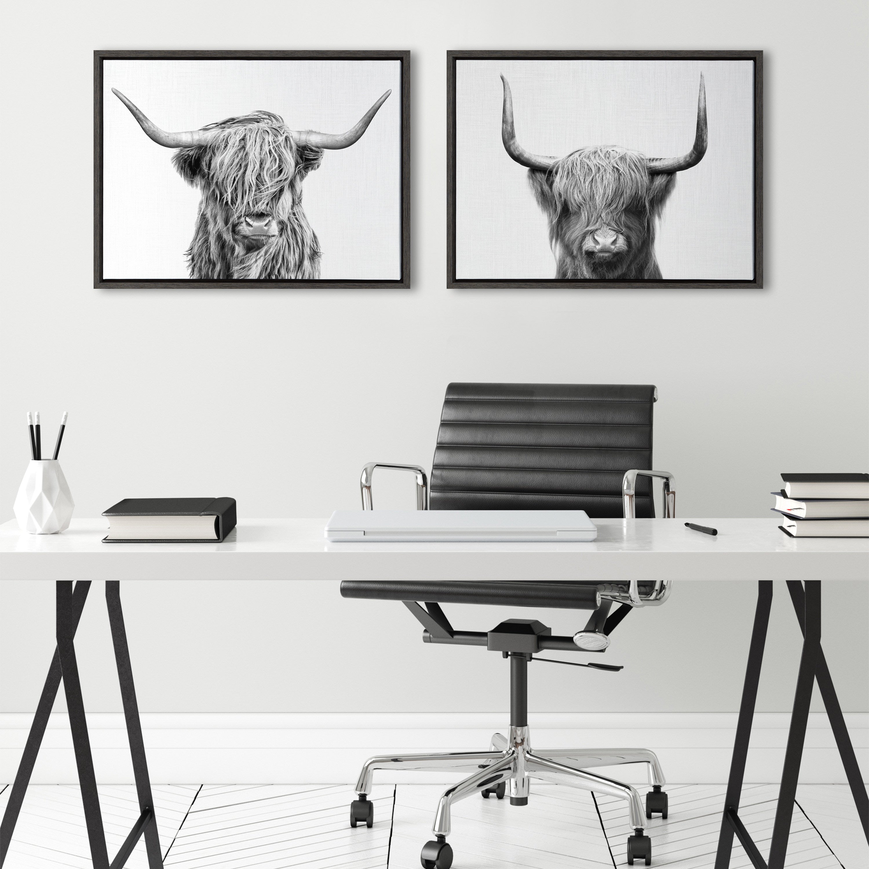Sylvie Highland and Highland Cow 2 Framed Canvas by Simon Te of Tai Prints