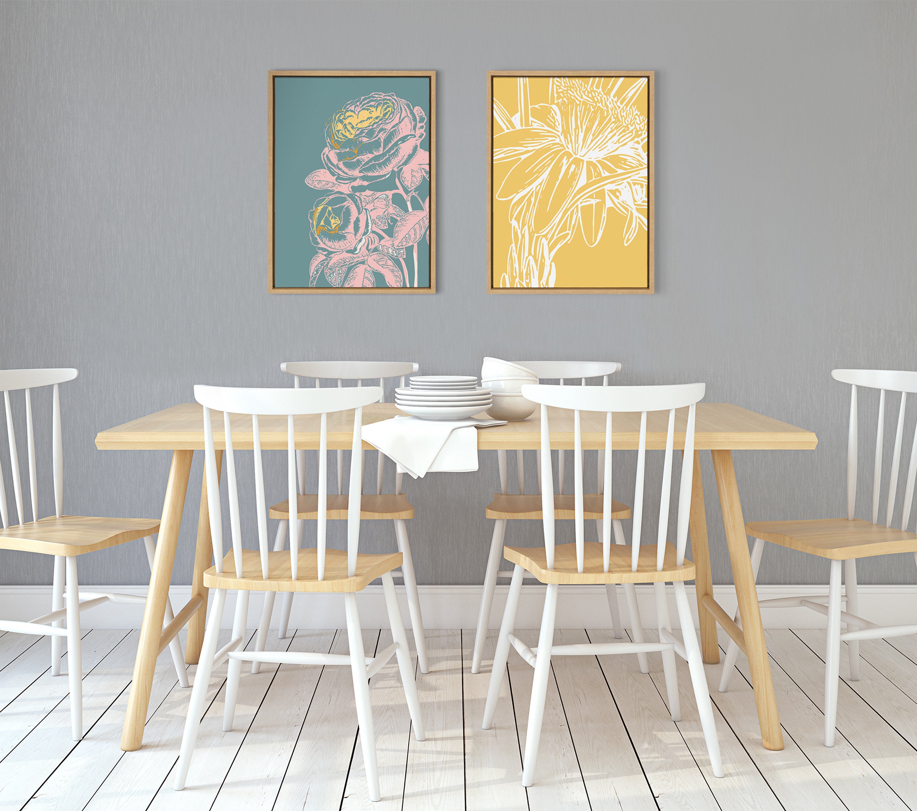 Sylvie Floral in Teal Framed Canvas by Apricot and Birch