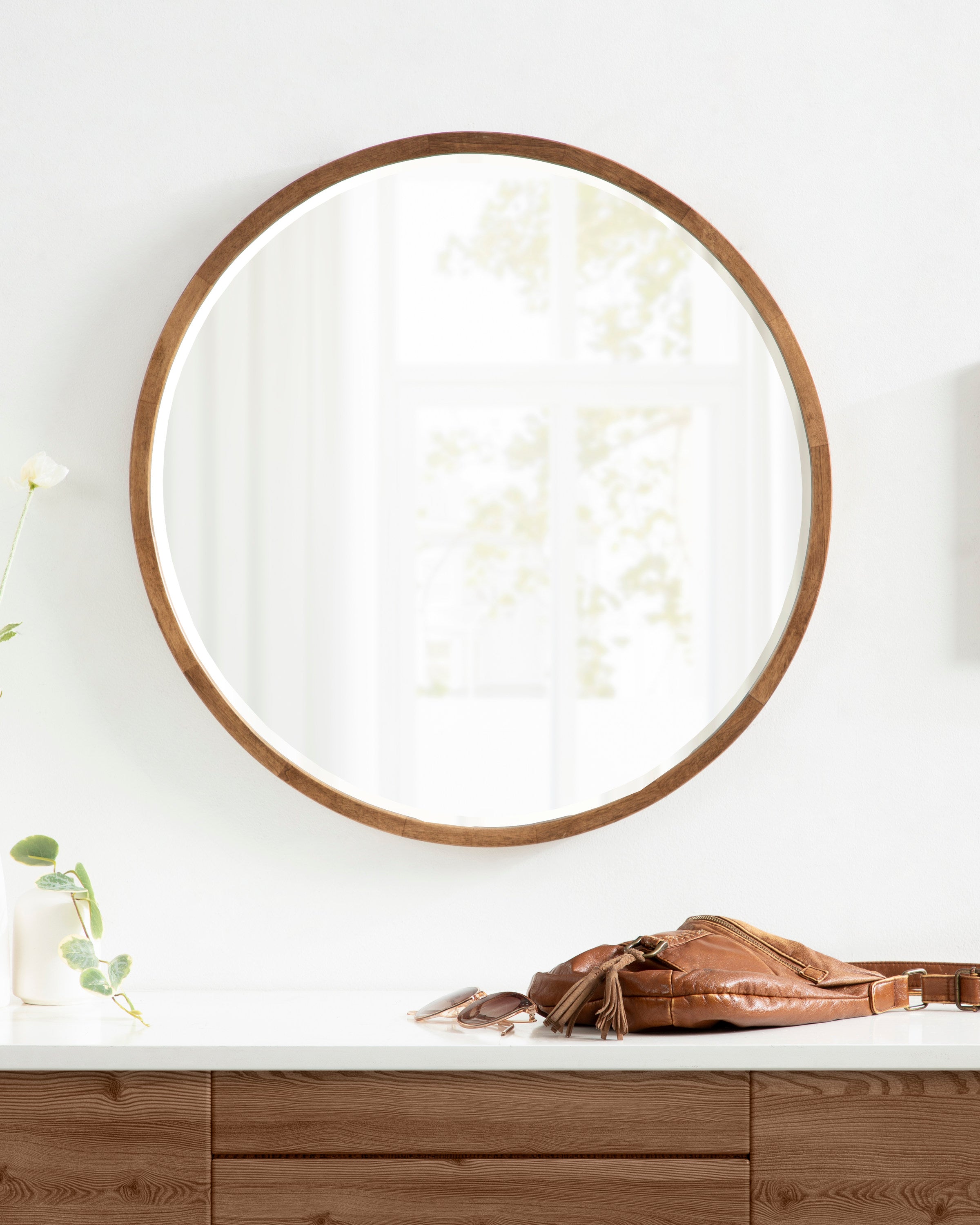 McLean Round Wood Framed Wall Mirror