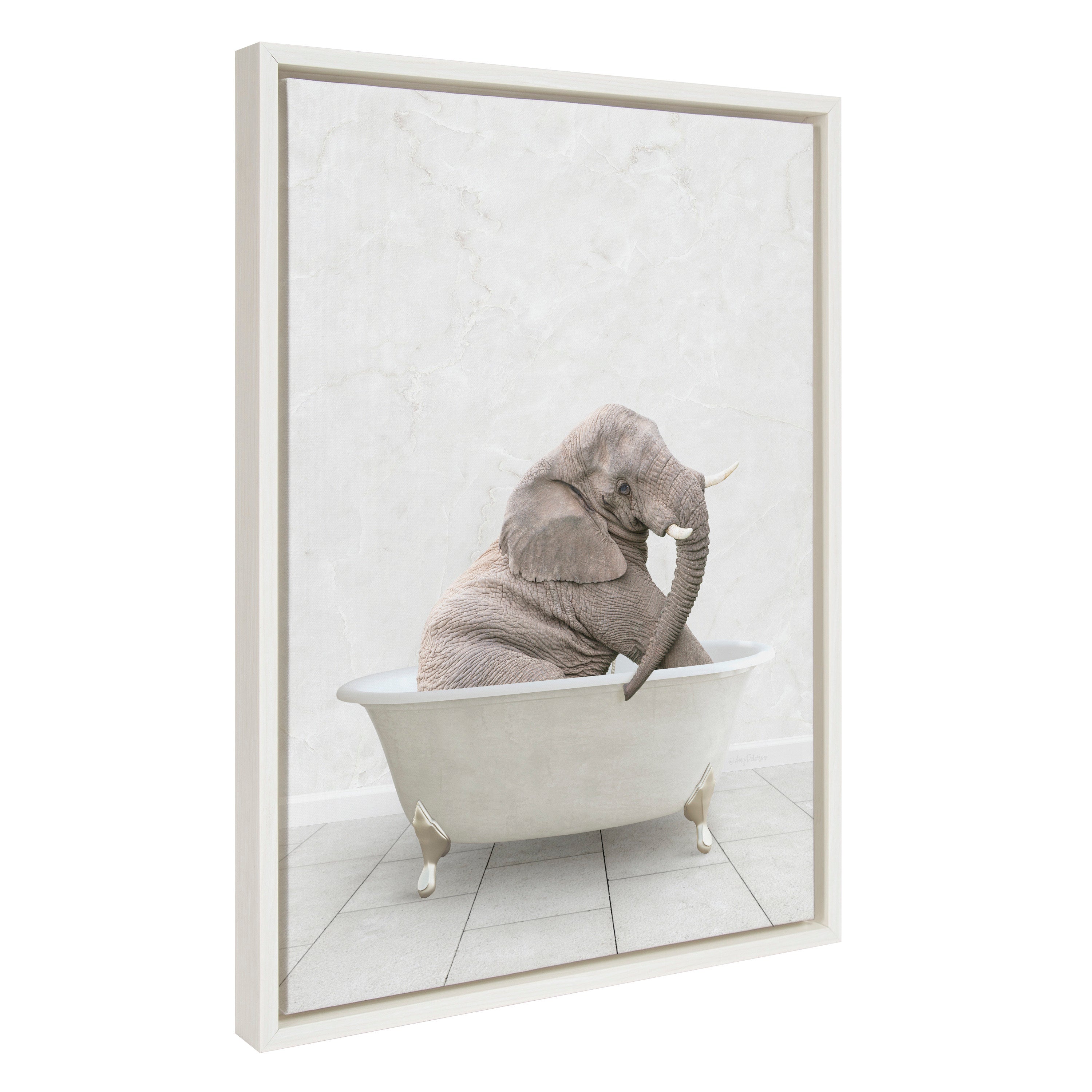 Sylvie Elephant Sitting Stone Slab Bath Framed Canvas by Amy Peterson Art Studio