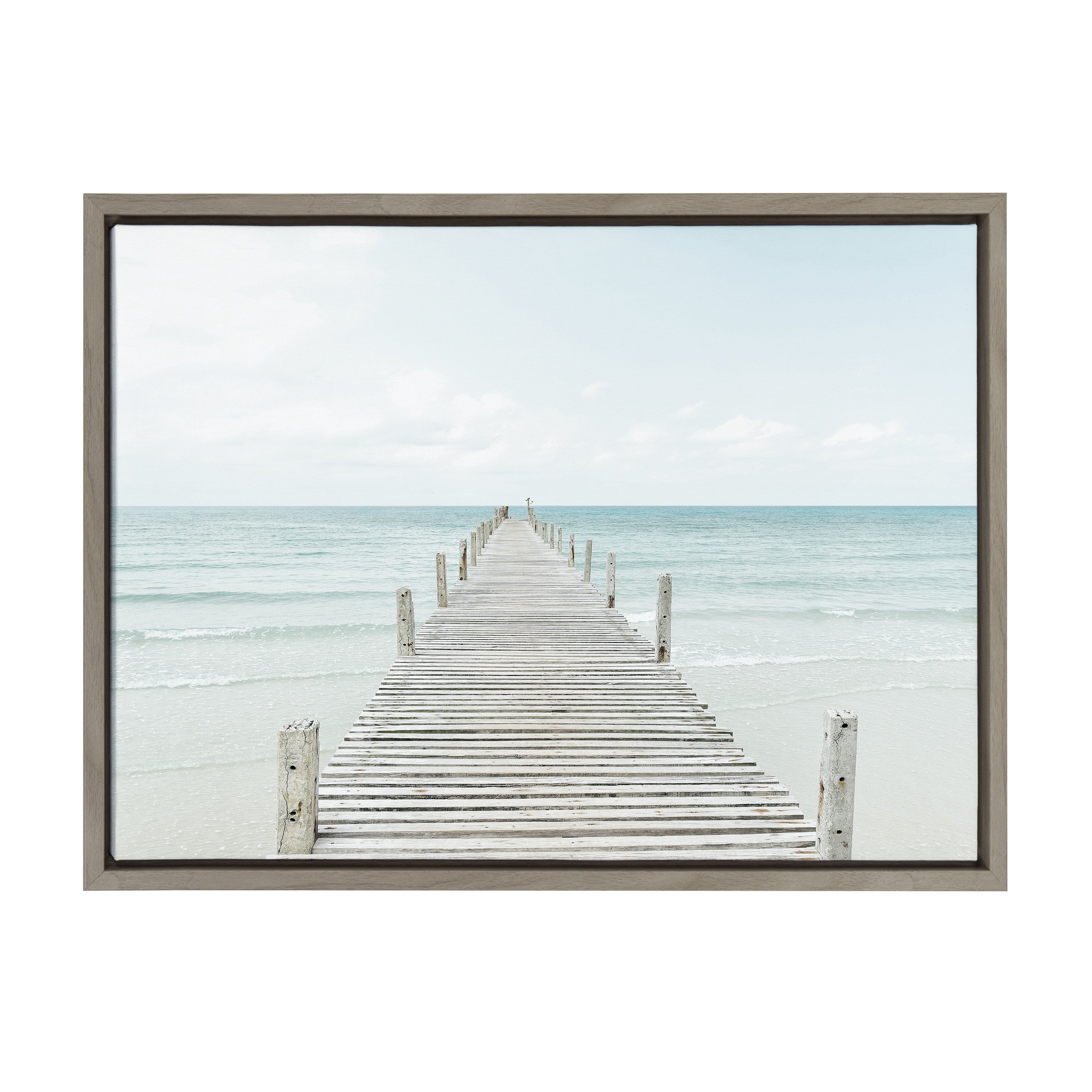 Sylvie Wooden Pier on Beach Framed Canvas by Amy Peterson Art Studio