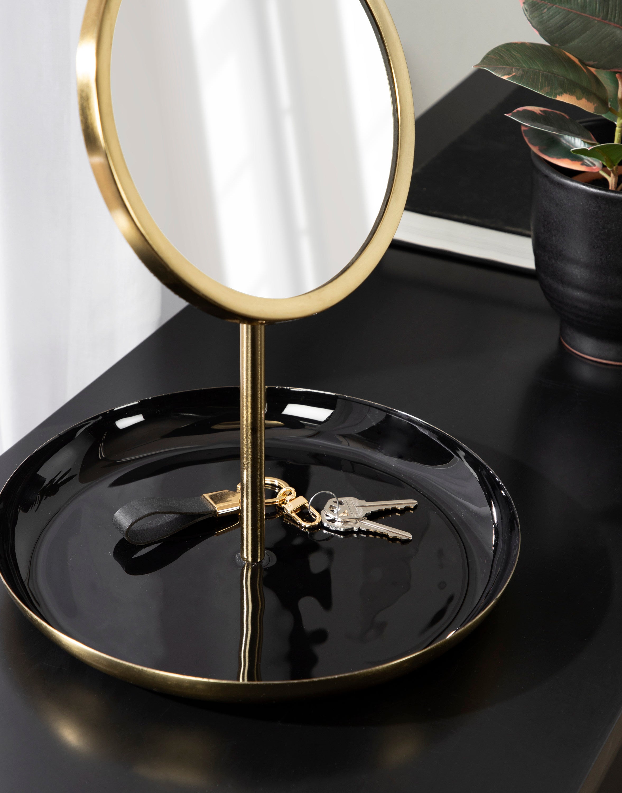 Kate and Laurel Laranya Modern Decorative Table Mirror 11 x 15 Black and Gold Glamorous Freestanding Tabletop Mirror with Robust Metal Tray for Makeup and Jewelry Storage and Display kateandlaurel