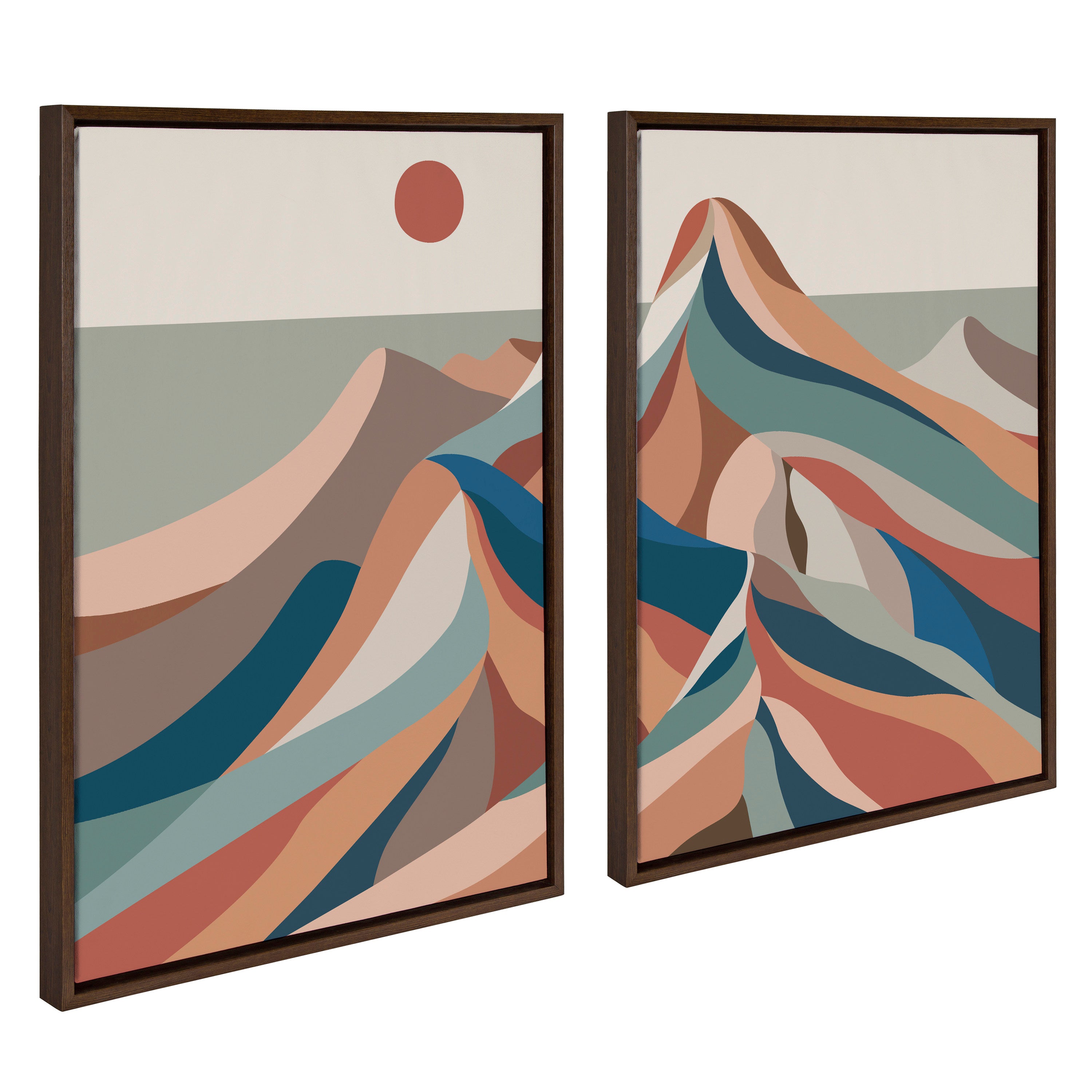 Sylvie Mid Century Modern Mountains Blue Framed Canvas Set by Rachel Lee of My Dream Wall