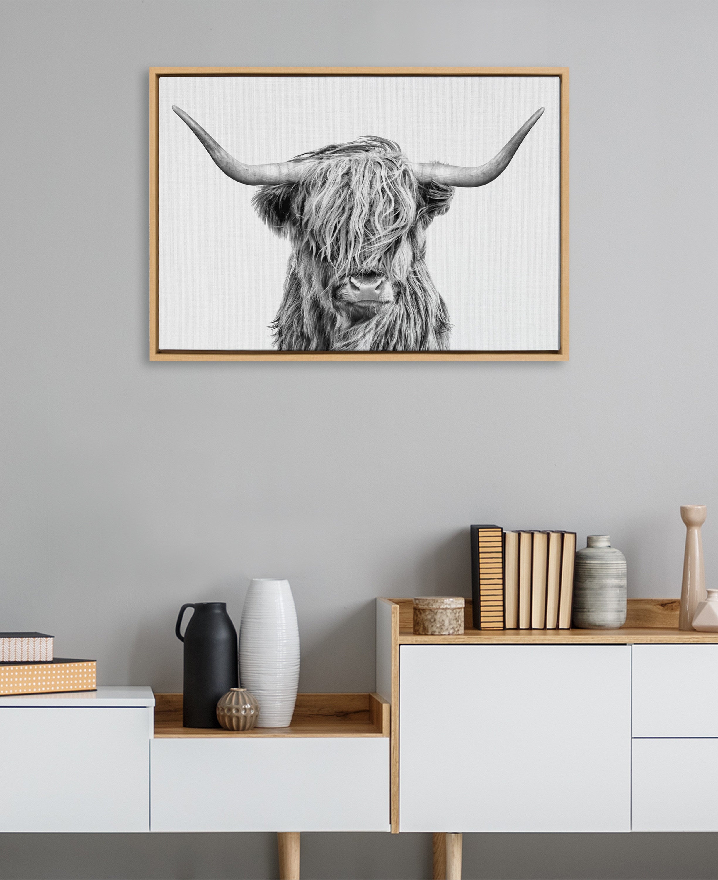 Sylvie Highland Cow 2 Framed Canvas by Simon Te of Tai Prints