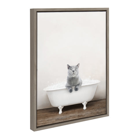 Sylvie Cat in Rustic Bath Framed Canvas by Amy Peterson Art Studio
