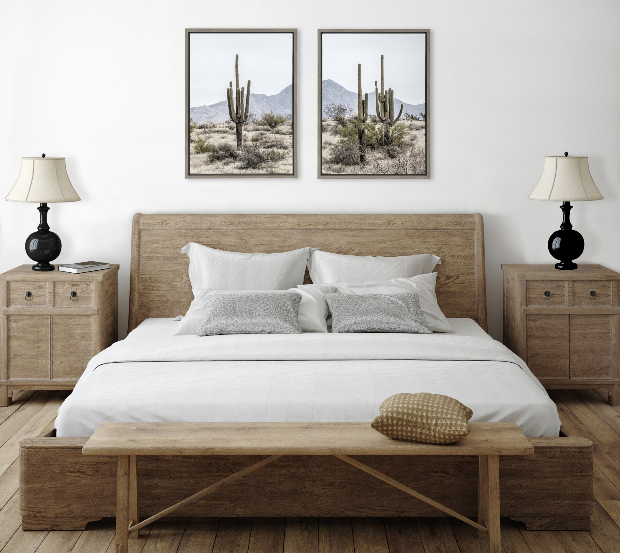 Sylvie Tall Saguaro Cacti Desert Mountain Framed Canvas Set by The Creative Bunch Studio