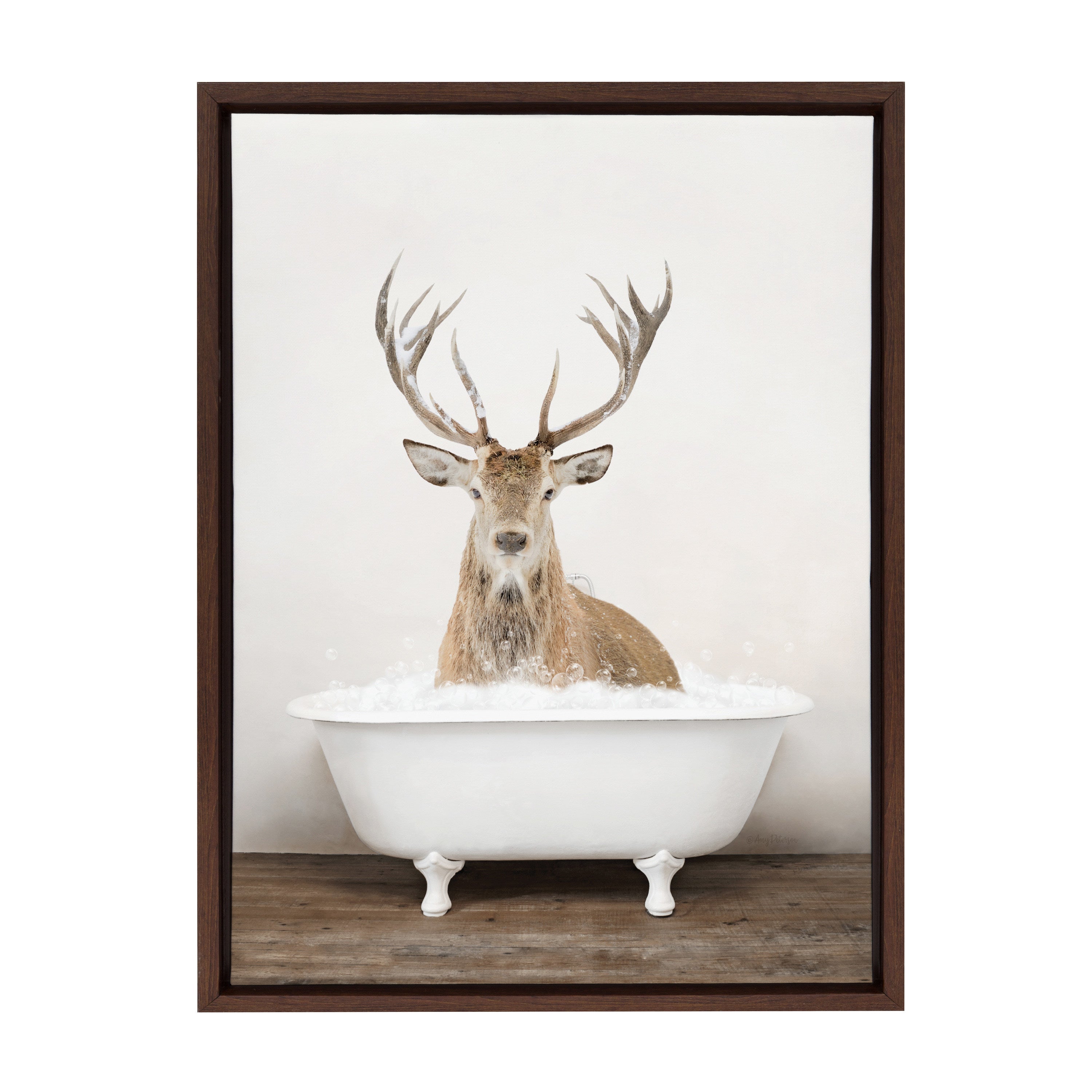 Sylvie Male Deer in Rustic Bath Framed Canvas by Amy Peterson Art Studio