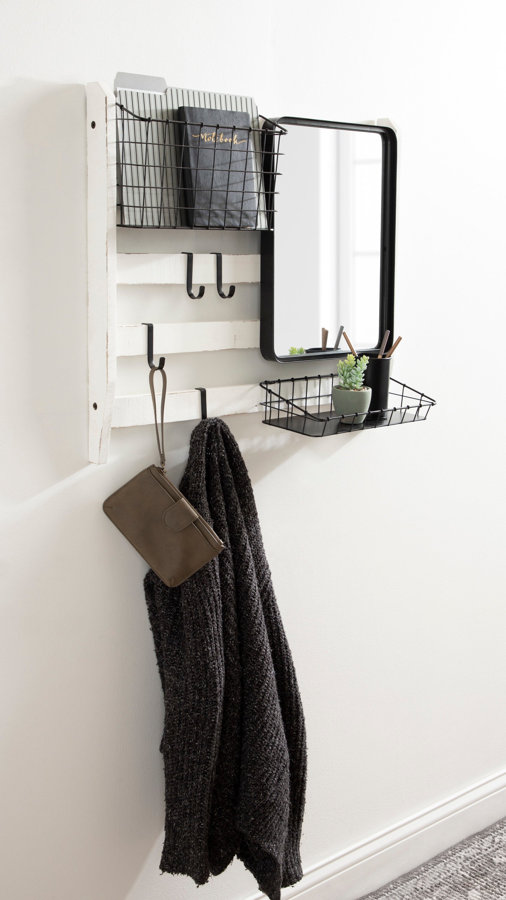 Tanner Wall Organizer with Mirror and Hooks