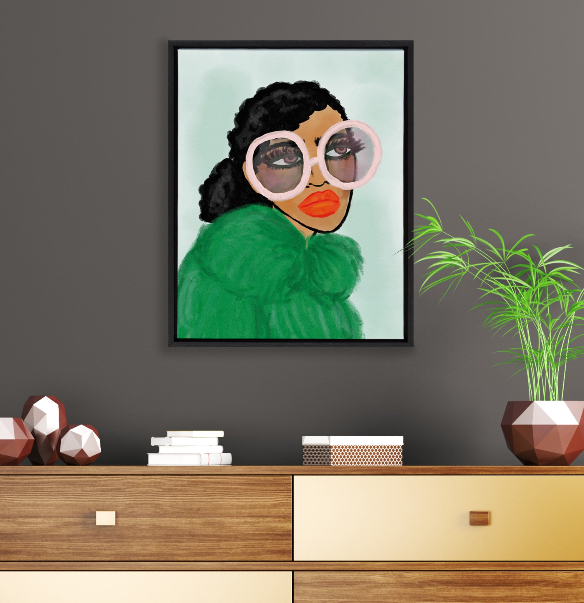 Sylvie Green Coat Framed Canvas by Kendra Dandy