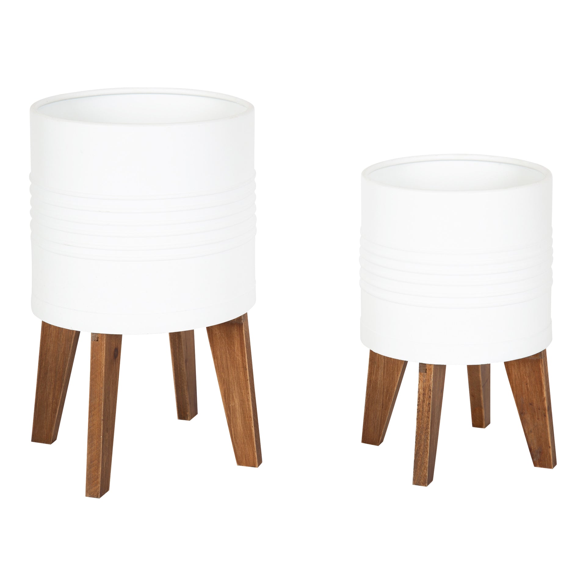 Kate and Laurel Gavri Rustic Farmhouse Metal and Wood Tabletop Planter Set, 2 Piece, White, Decorative Metal Planter Centerpiece for Table