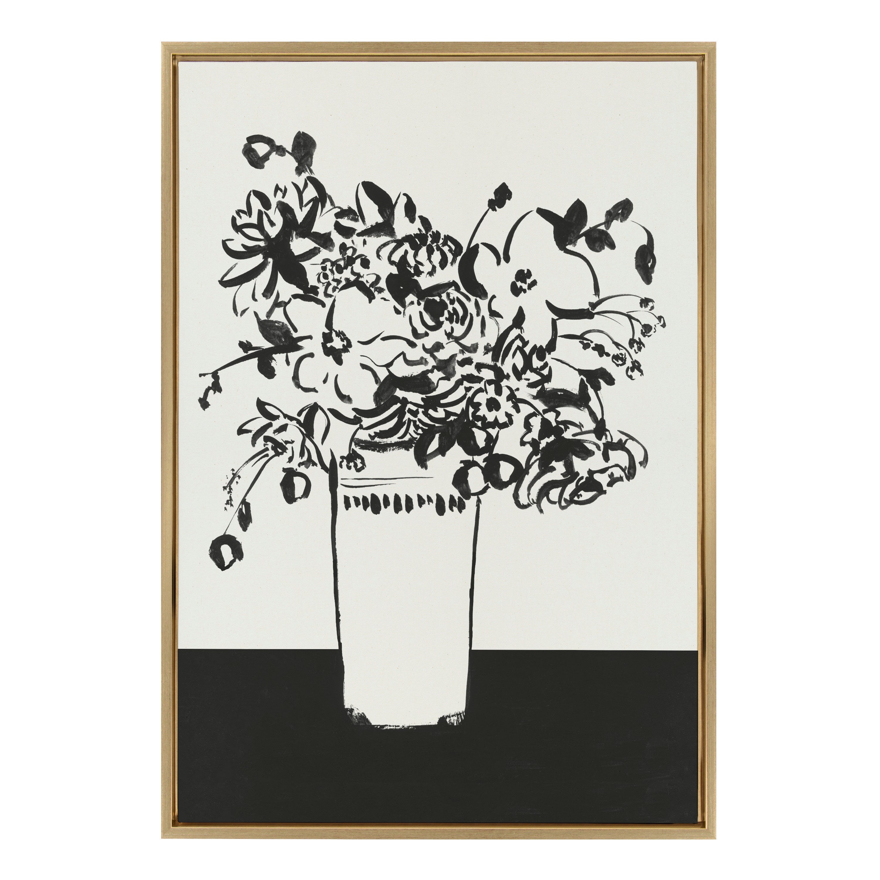Sylvie 1043 Black and White Vase Framed Canvas by Teju Reval of SnazzyHues
