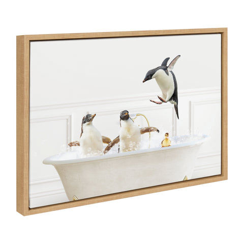 Sylvie Penguins In Bubble Bath Neutral Style Framed Canvas by Amy Peterson Art Studio