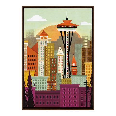 Sylvie Seattle Skyline Framed Canvas by Amber Leaders Designs