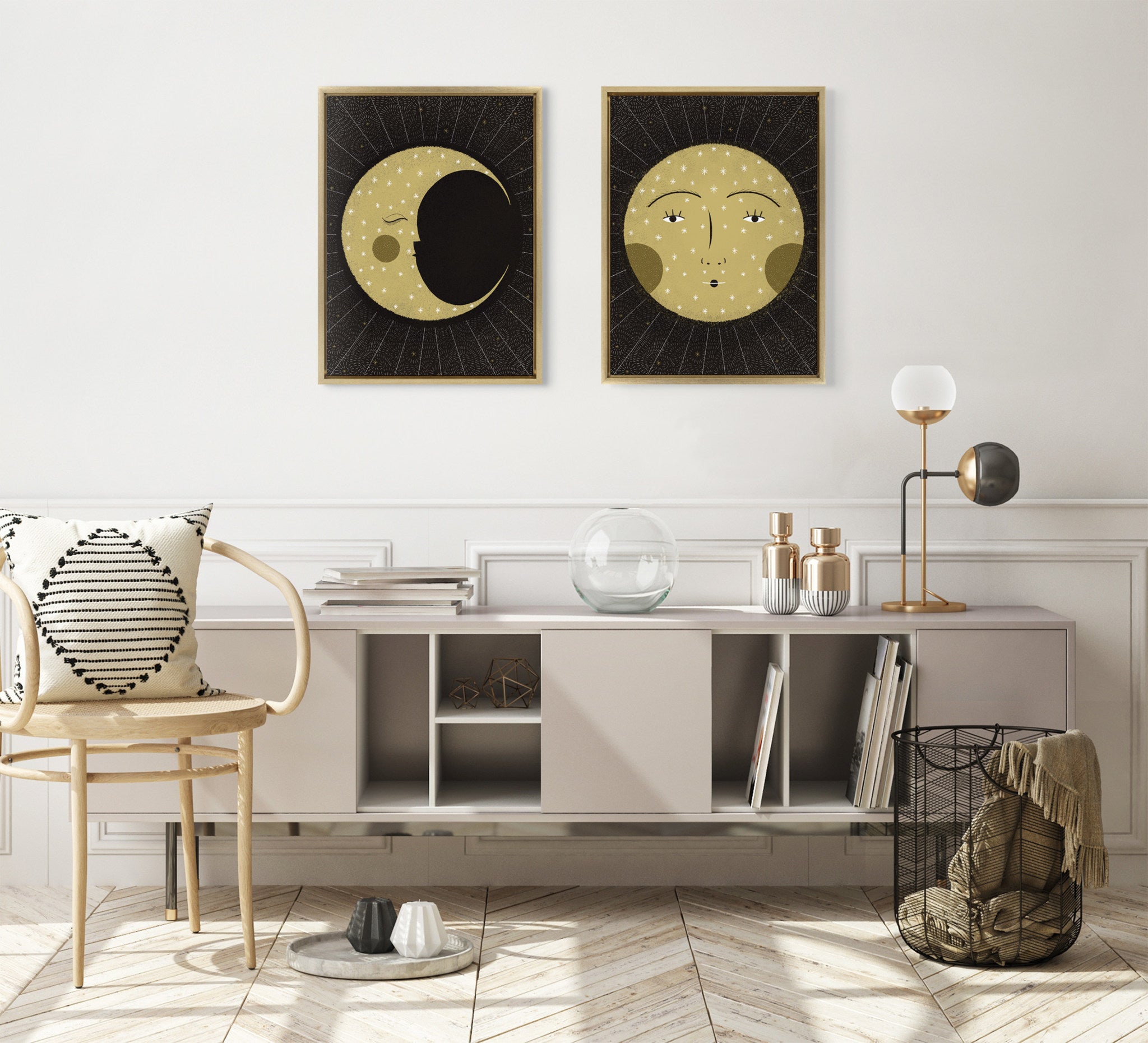 Sylvie Moon Print and Sun Print Framed Canvas Set by Stacie Bloomfield of Gingiber