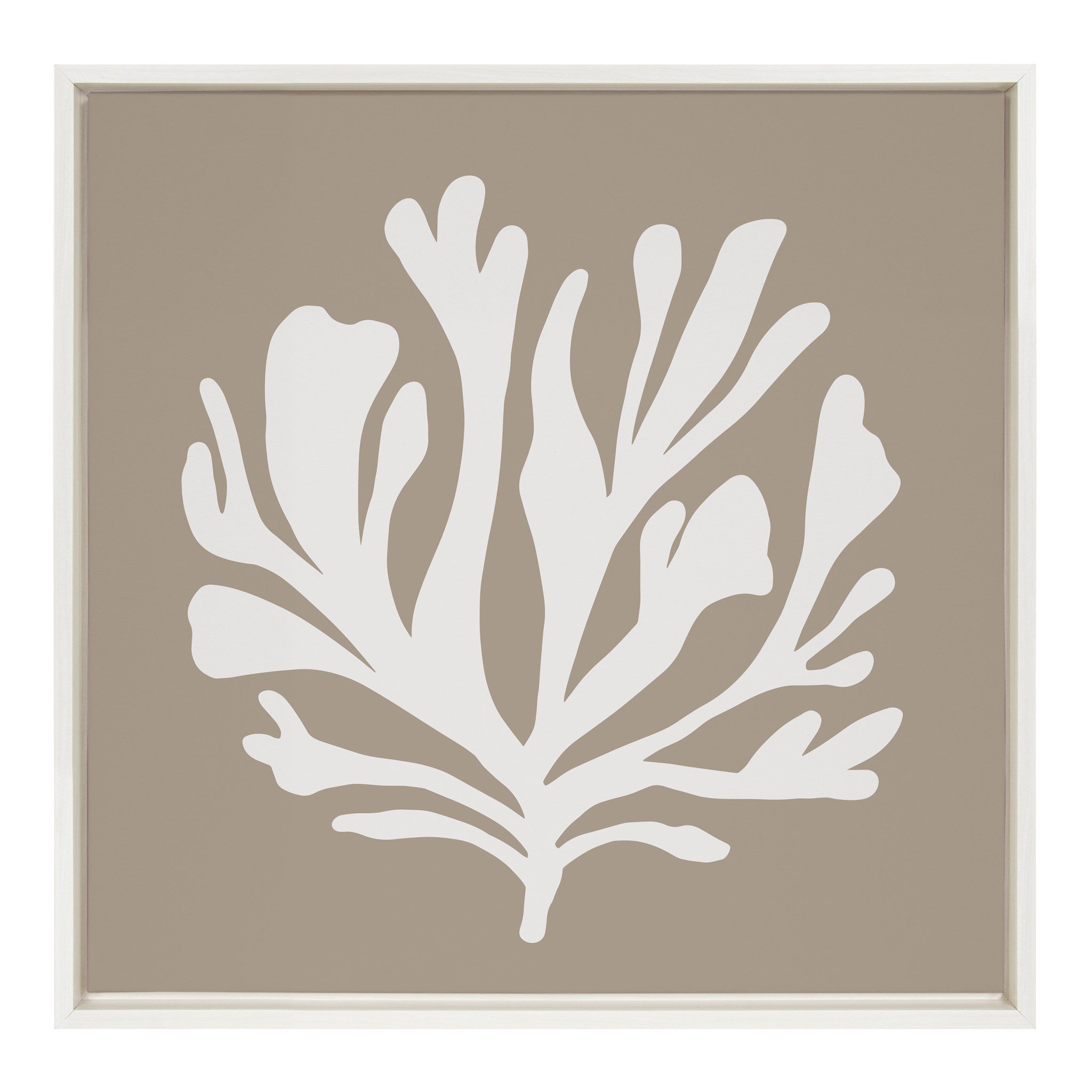 Sylvie Sophisticated Neutral Coral Tan Framed Canvas by The Creative Bunch Studio