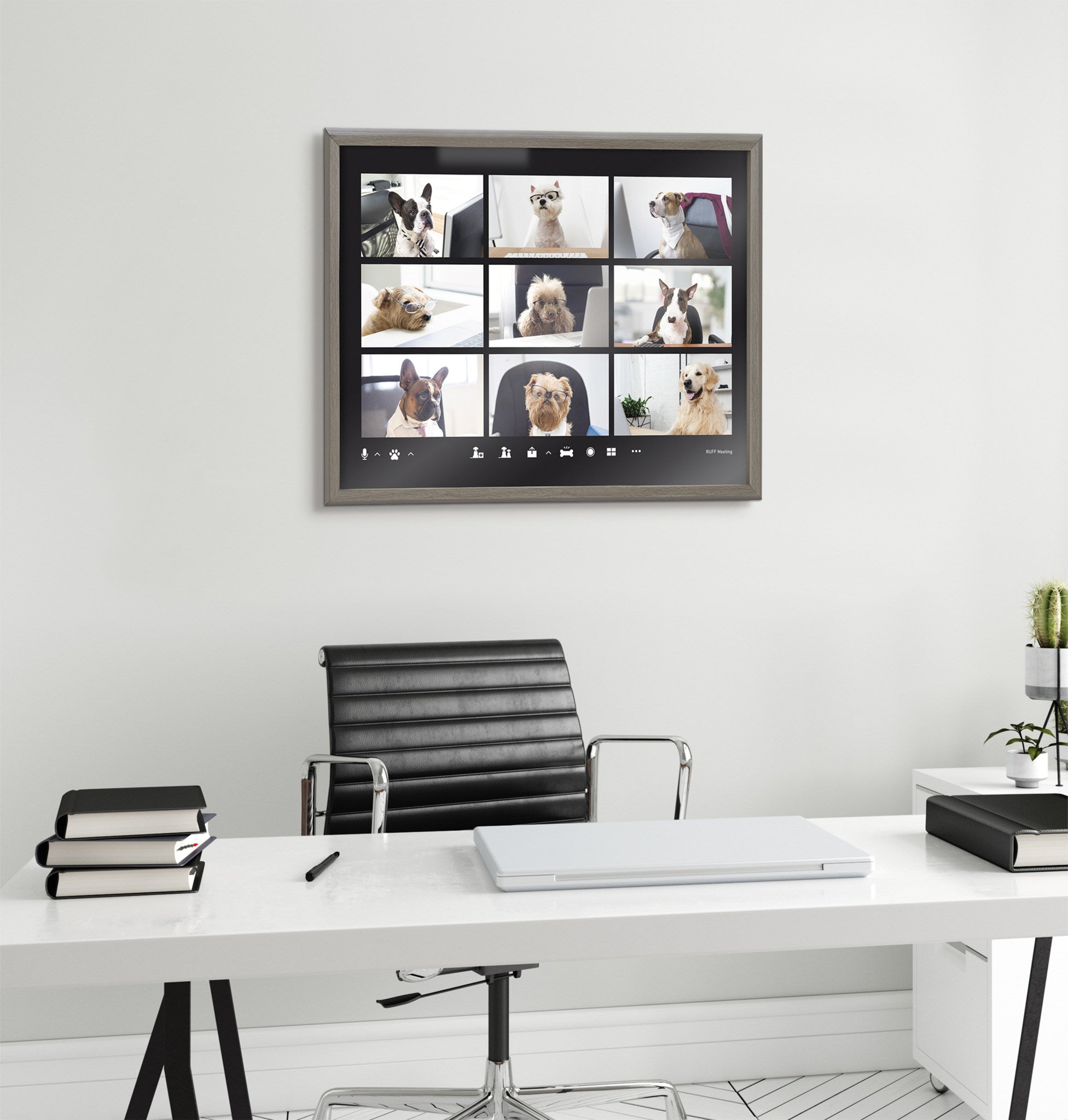 Blake Video Chat Dogs Framed Printed Glass by The Creative Bunch Studio