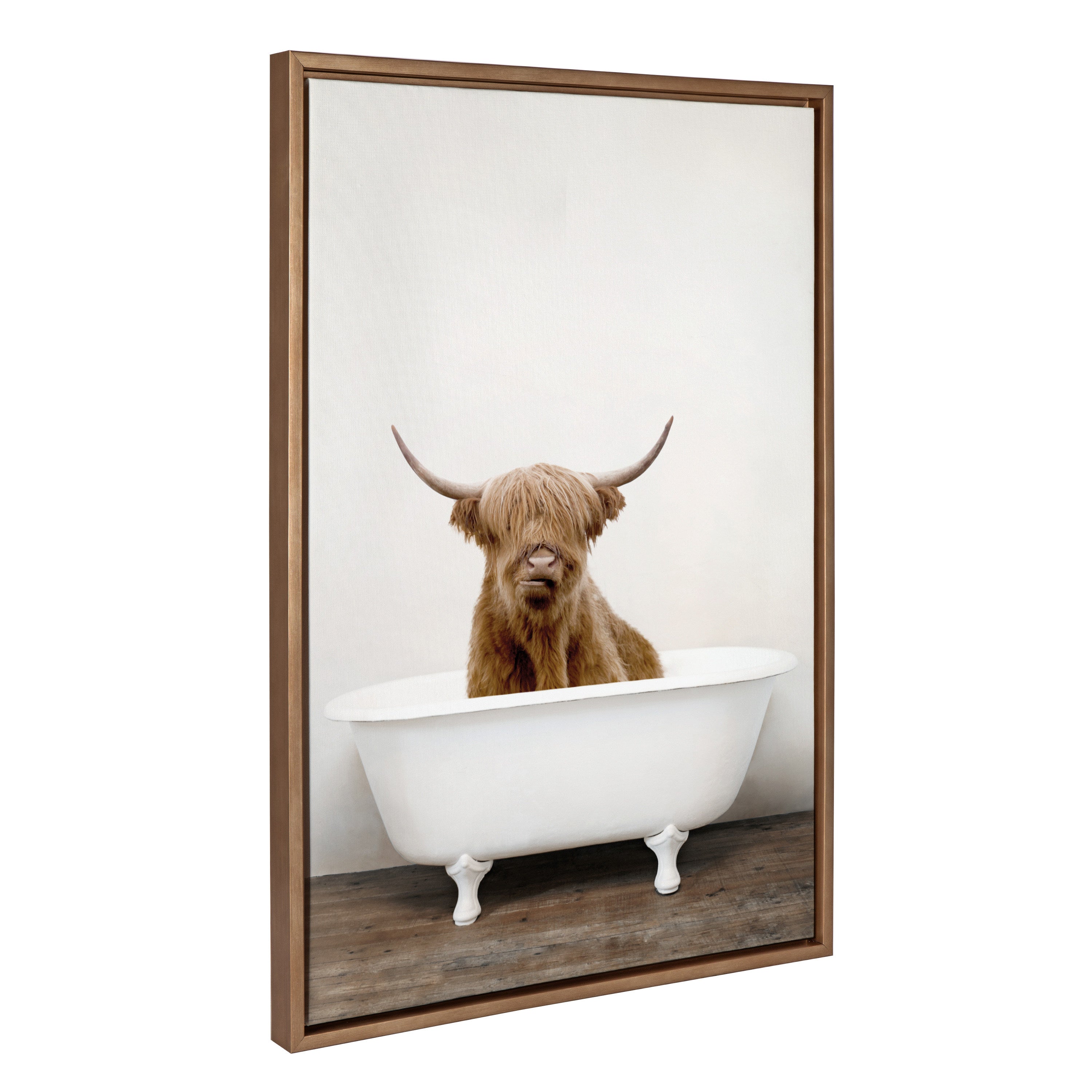 Sylvie Highland Cow in Tub Color Framed Canvas by Amy Peterson Art Studio