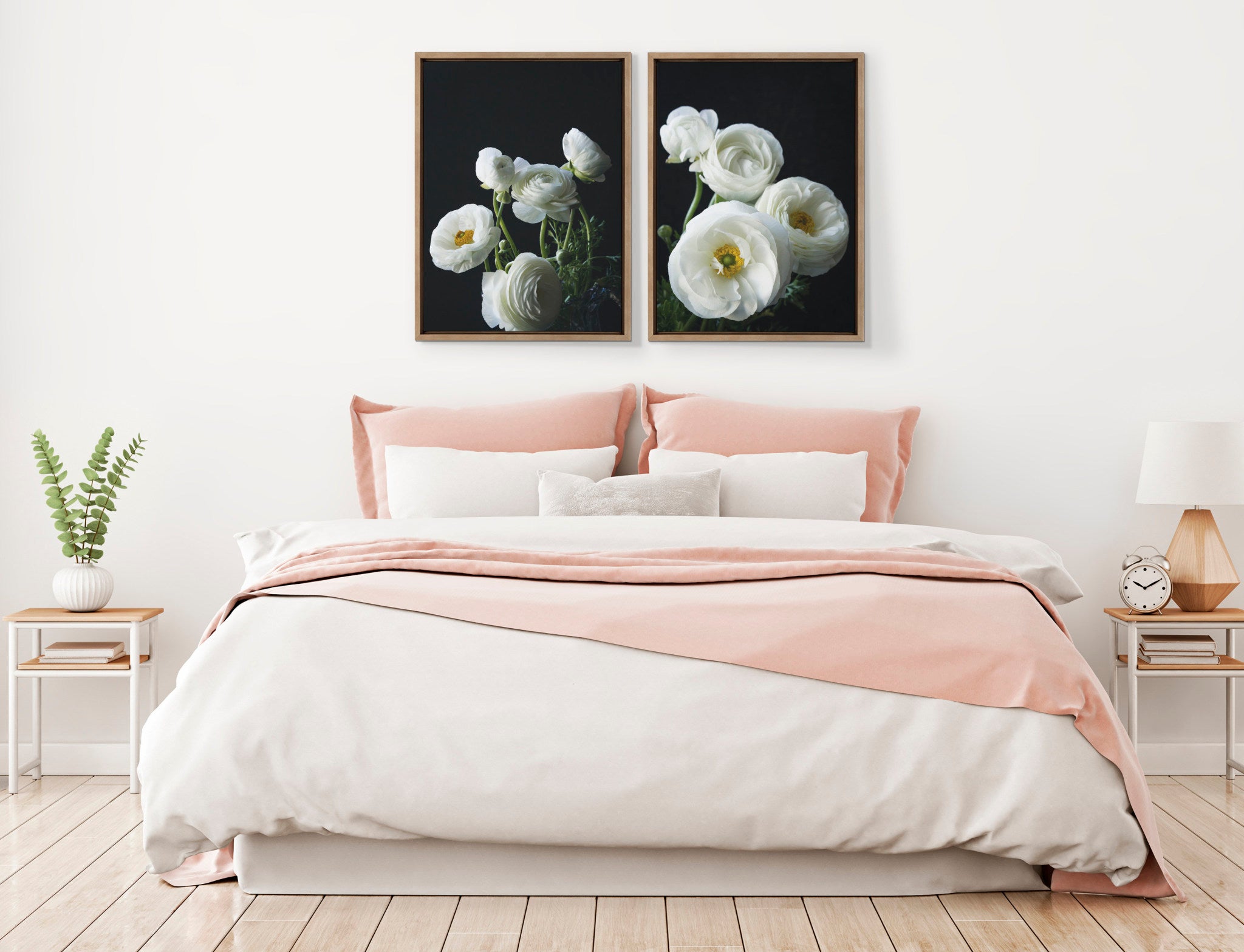 Sylvie White Ranunculus Framed Canvas Set by Emiko and Mark Franzen of F2Images
