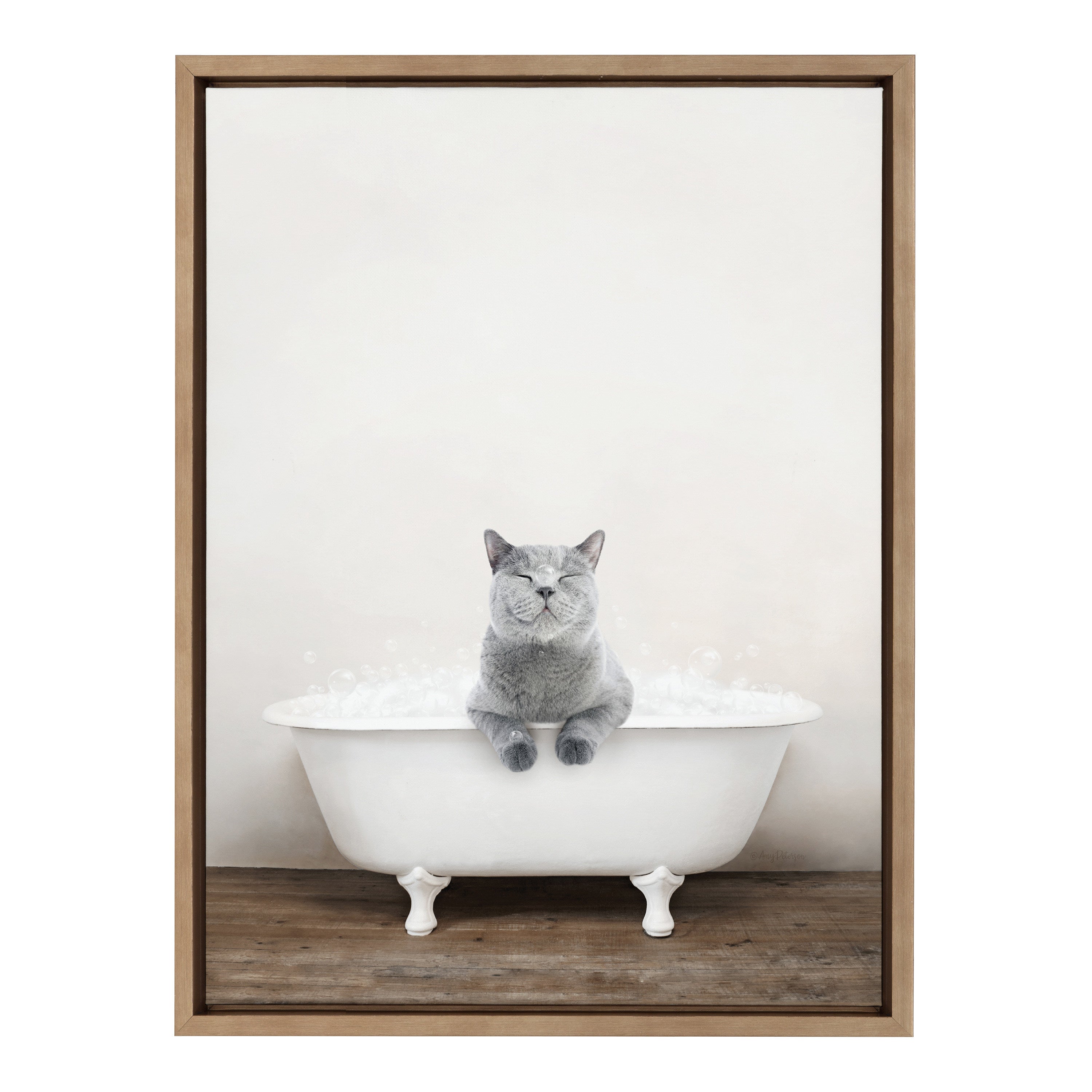 Sylvie Cat in Rustic Bath Framed Canvas by Amy Peterson Art Studio