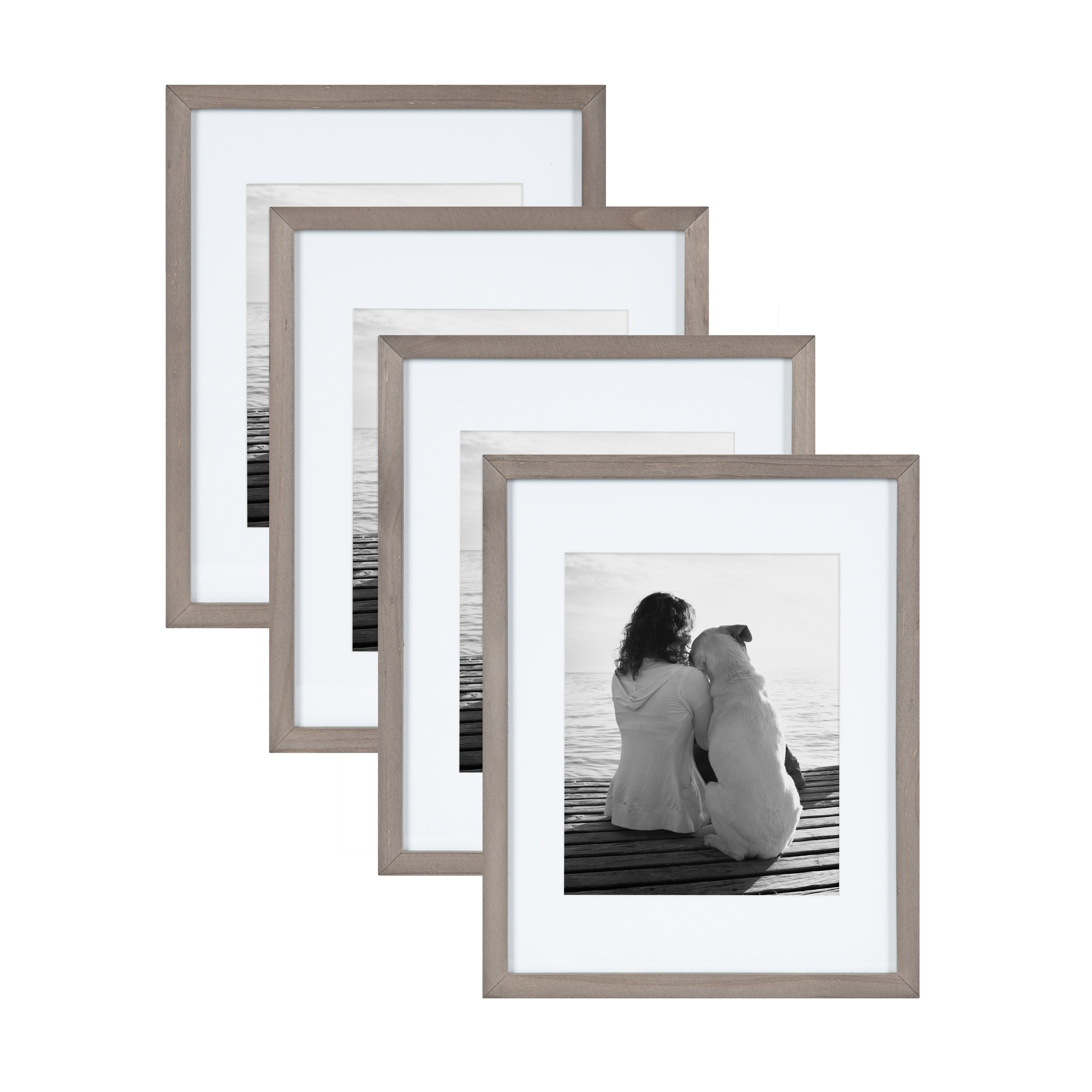 DesignOvation Gallery Picture Frame Set, Set of 4, 11 x 14 Matted to 8 x  10, Gray, Decorative Farmhouse Set of Robust Solid Wood Picture Frames for  Wall Decor – kateandlaurel