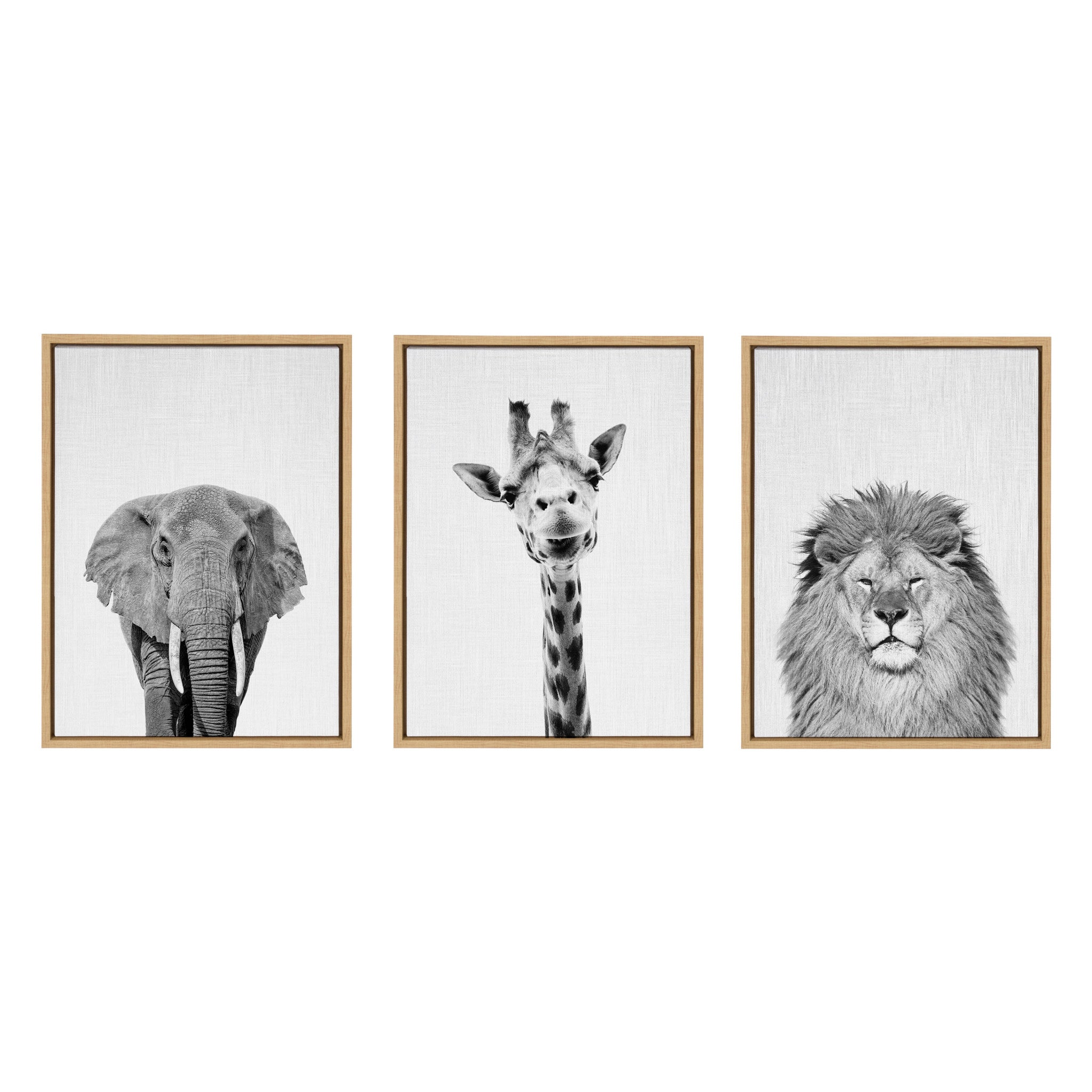 Sylvie Elephant Giraffe and Lion Framed Canvas by Simon Te of Tai Prints