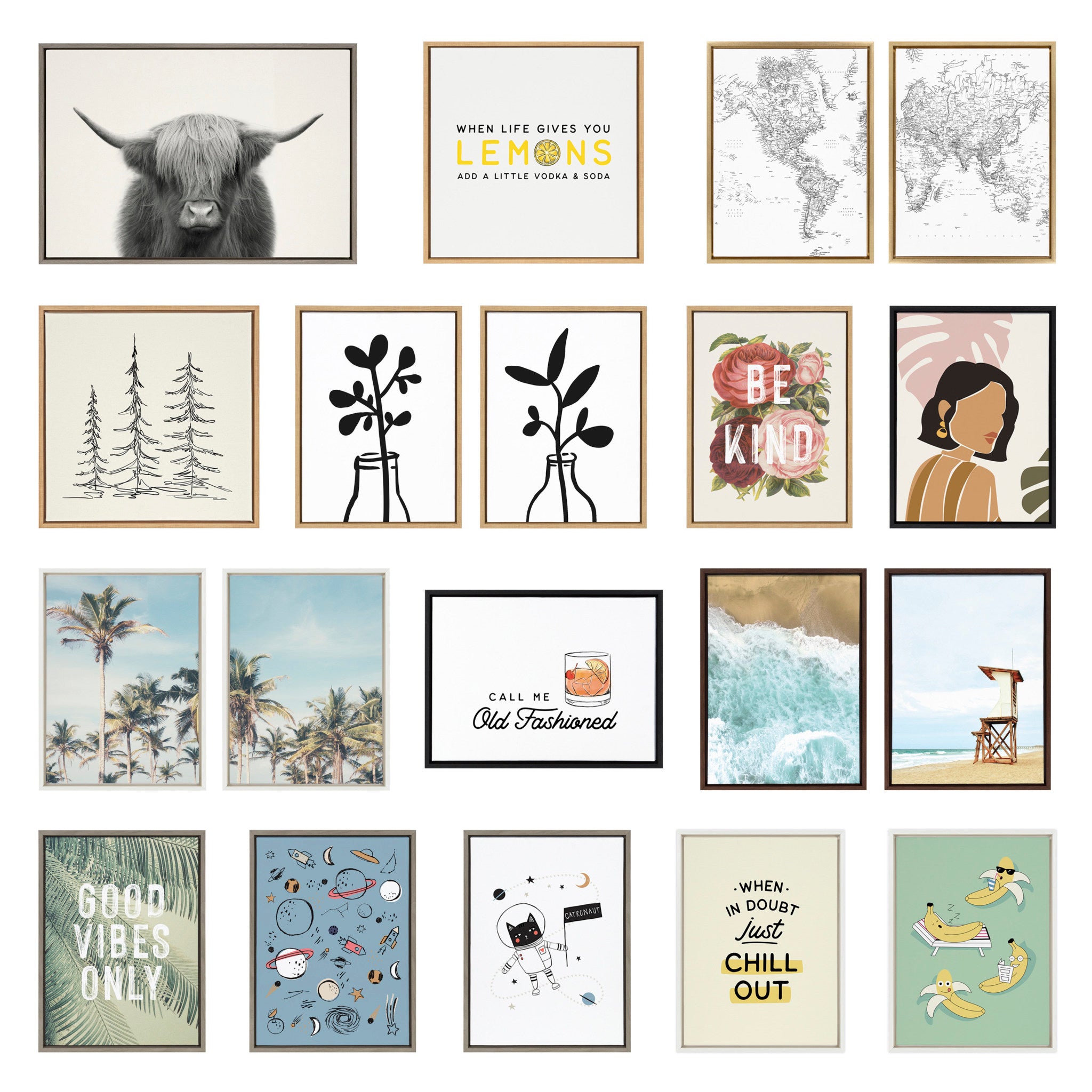 Sylvie Highland Cow and Vintage Botanical Framed Canvas Set by Various Artists