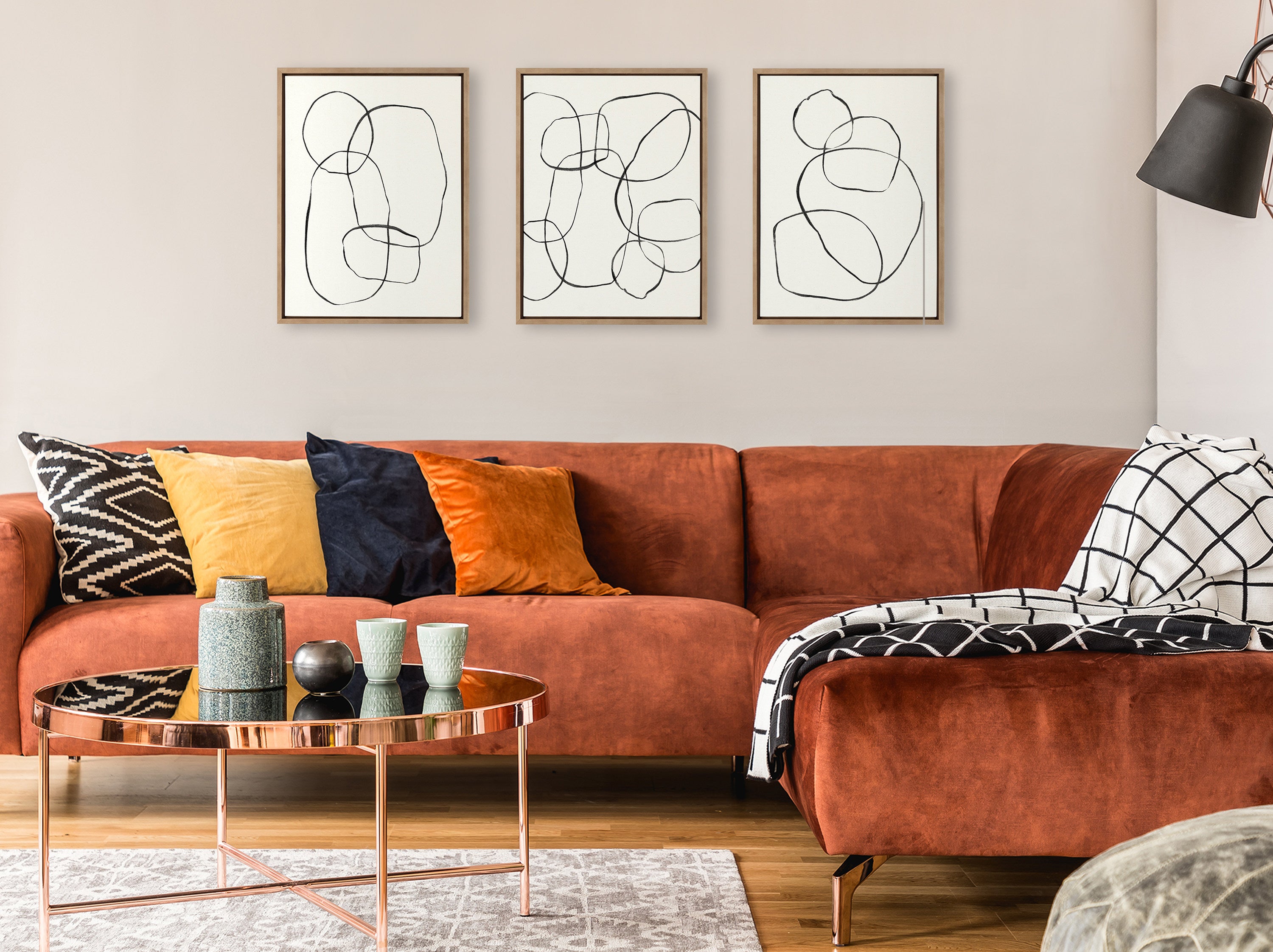 Sylvie 869 Going in Circles, Dancing Circles, and 871 Modern Circles Framed Canvas by Teju Reval of SnazzyHues