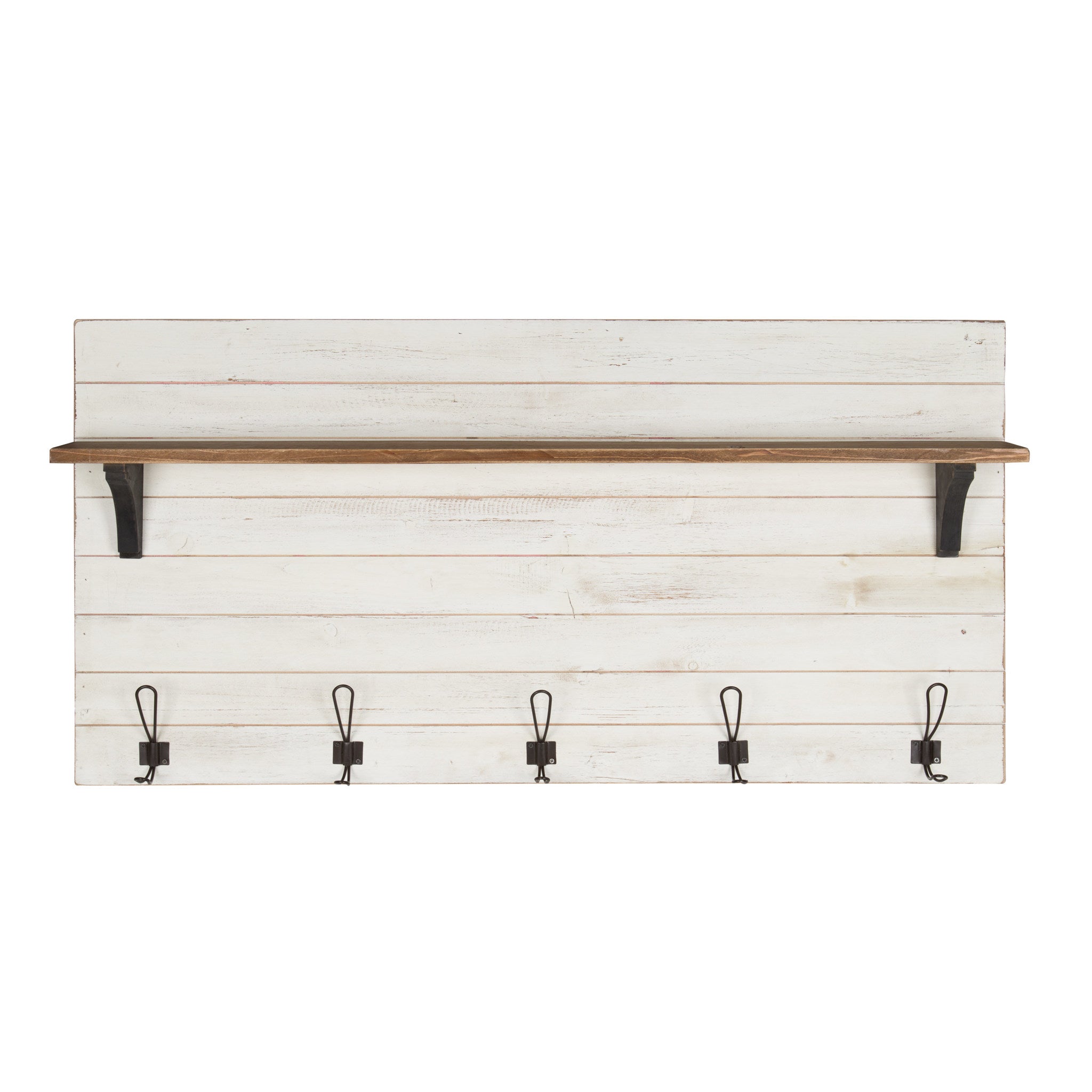 Kate and Laurel Jeran Farmhouse Distressed Shiplap Wood Wall Shelf with 3  Hooks, White – kateandlaurel