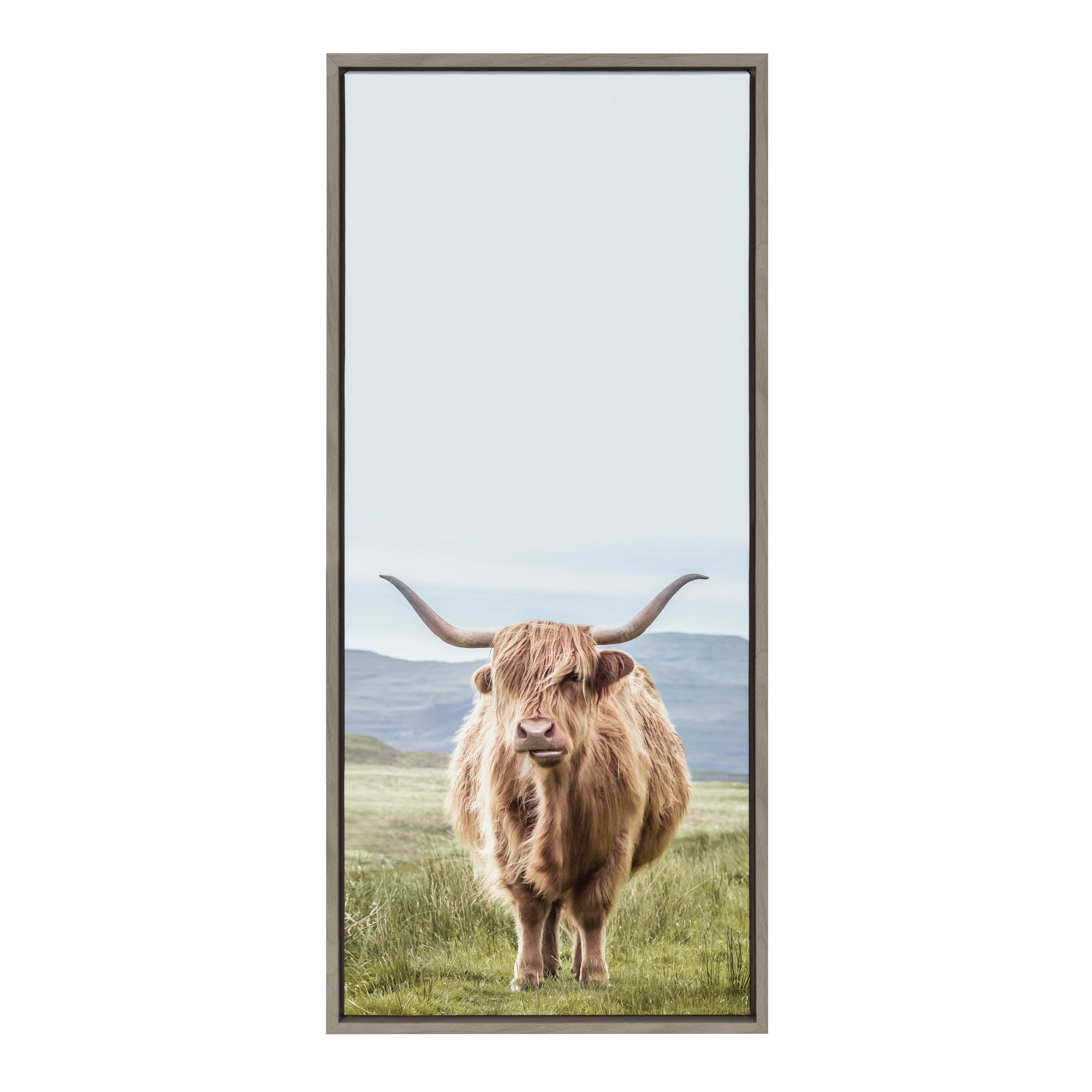 Sylvie Highland Cow Mountain Landscape Framed Canvas by The Creative Bunch Studio