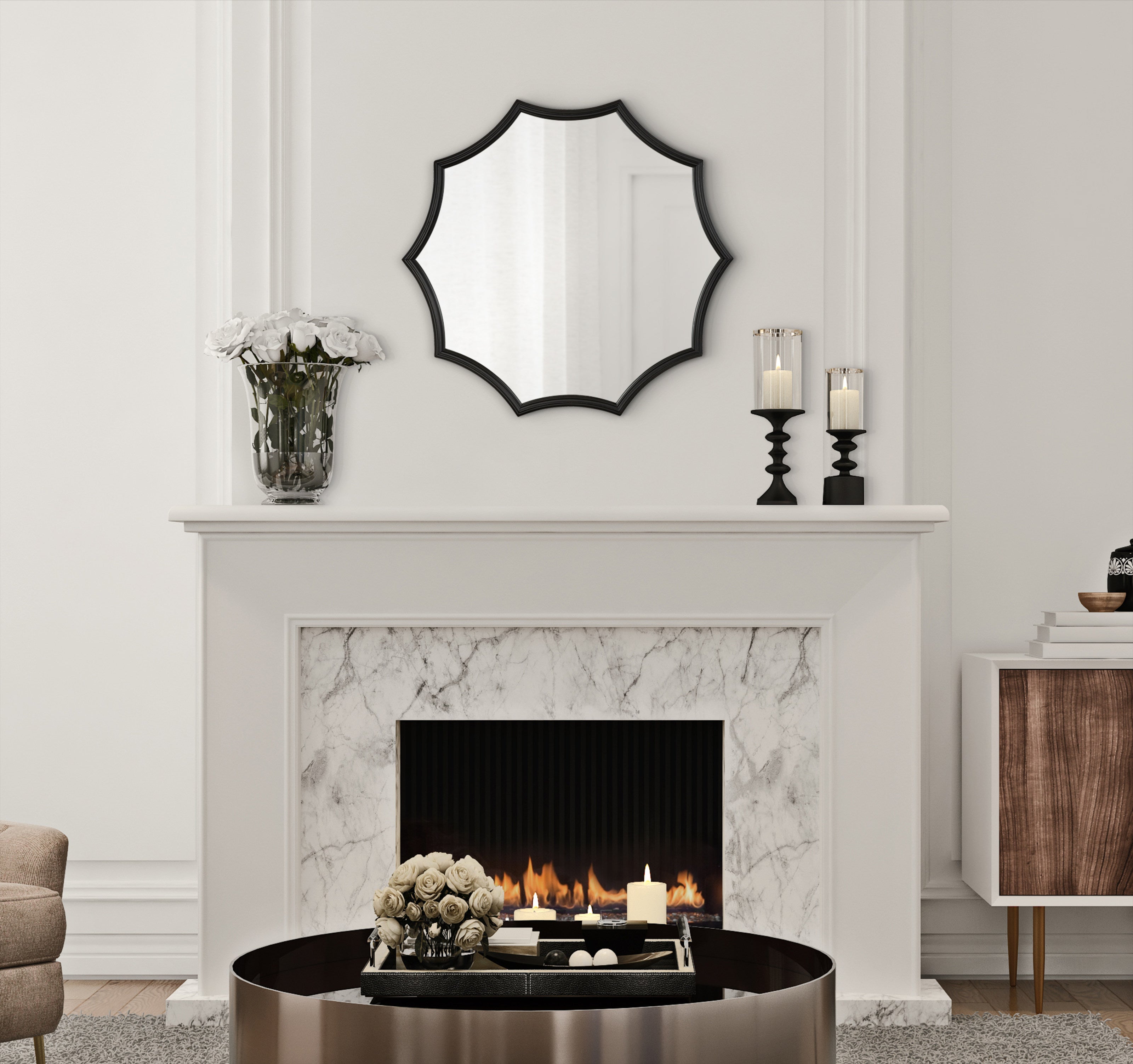 Lalina Scalloped Round Framed Accent Mirror