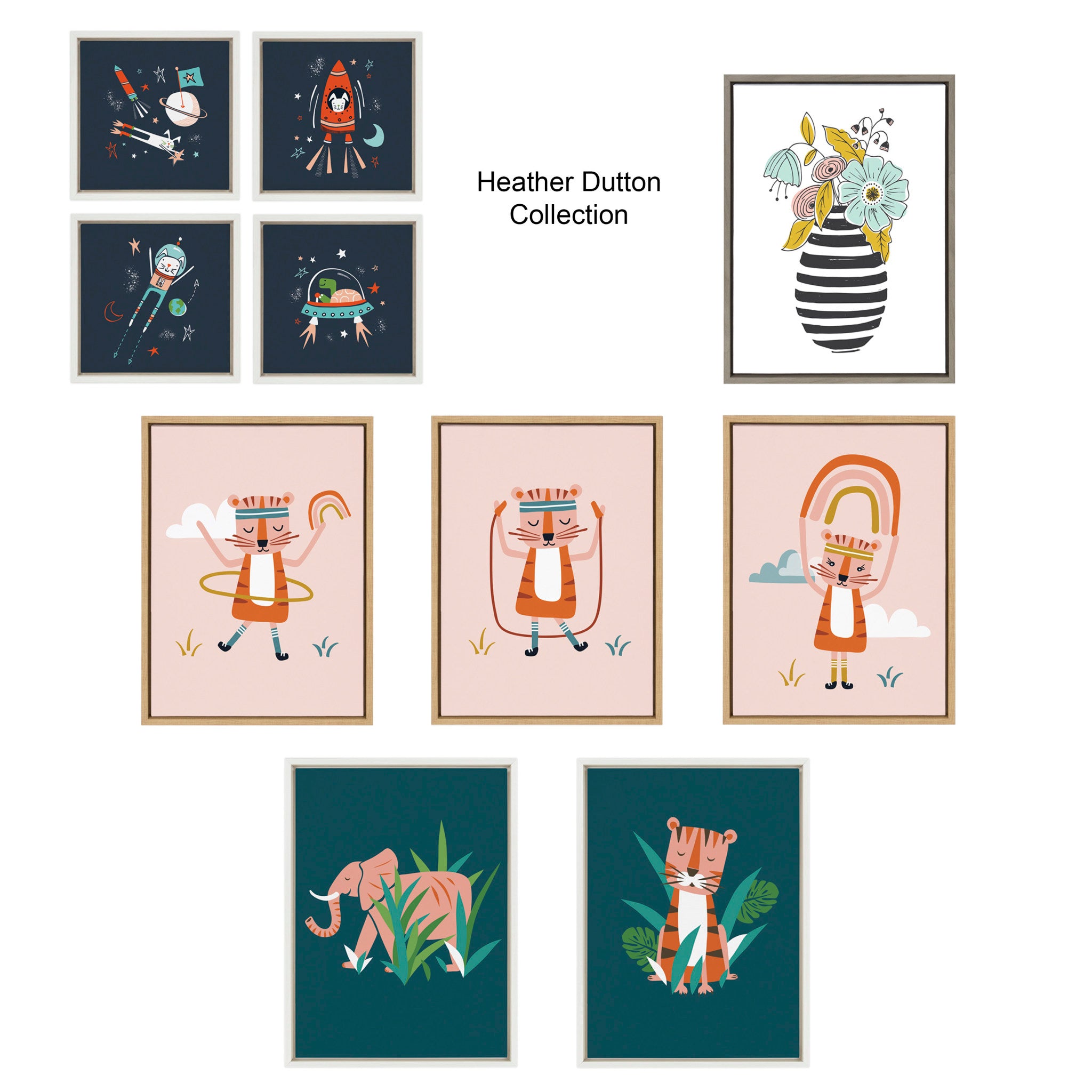 Sylvie Wild Workout Graphic Rainbow Tiger Blush Framed Canvas by Heather Dutton