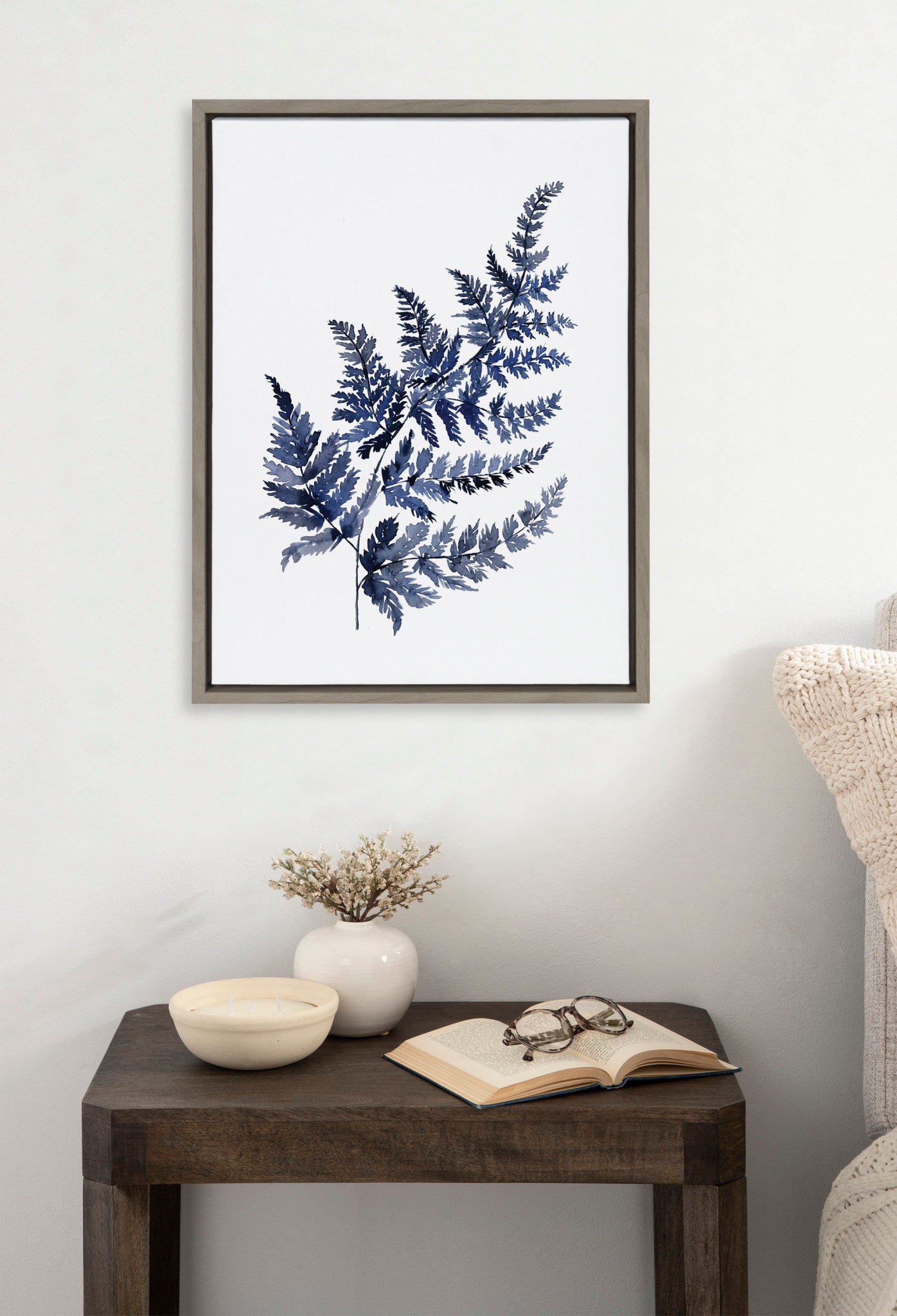 Sylvie Botanical Fern Indigo Framed Canvas by Sara Berrenson