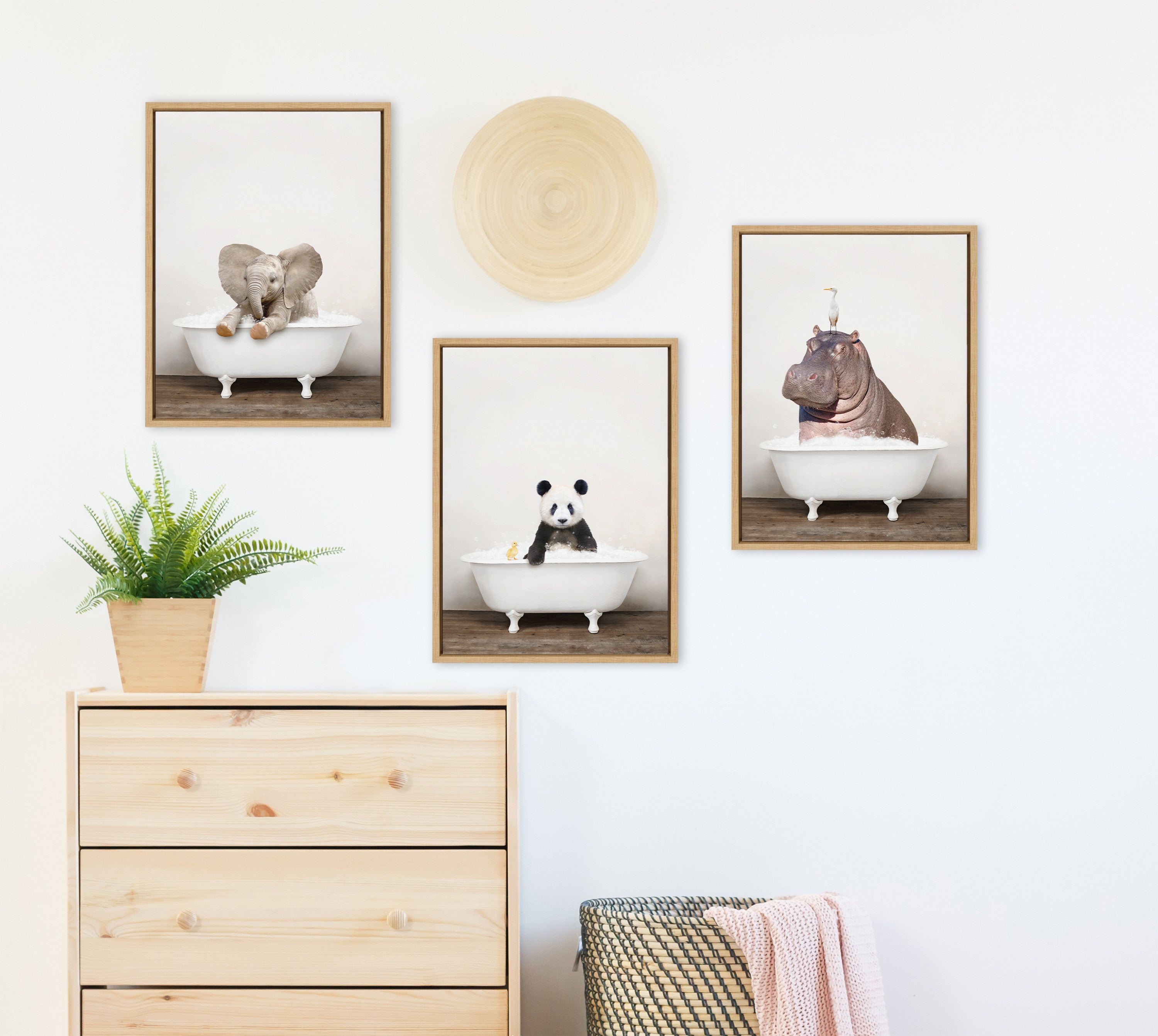 Sylvie Baby Elephant No 6 in Rustic Bath Framed Canvas by Amy Peterson Art Studio