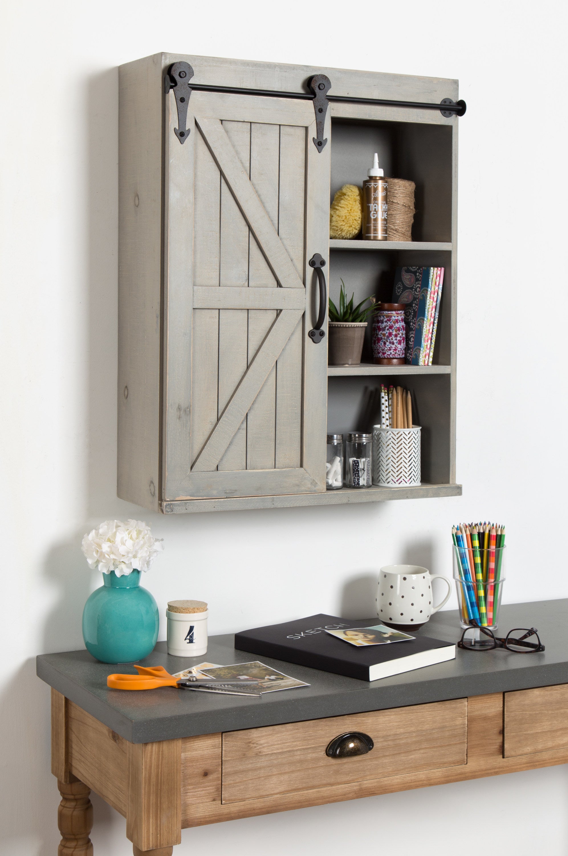 Cates Wood Wall Storage Cabinet with Sliding Barn Door