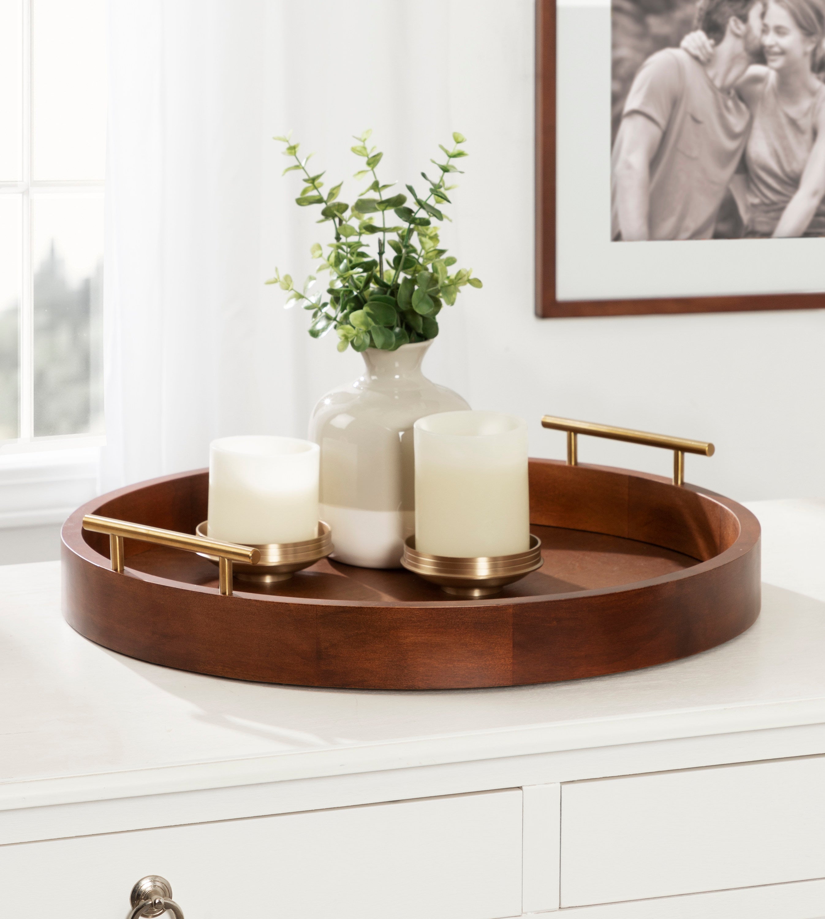 Kate and Laurel Lipton Modern Round Tray, 18, Walnut Brown and Gold ...