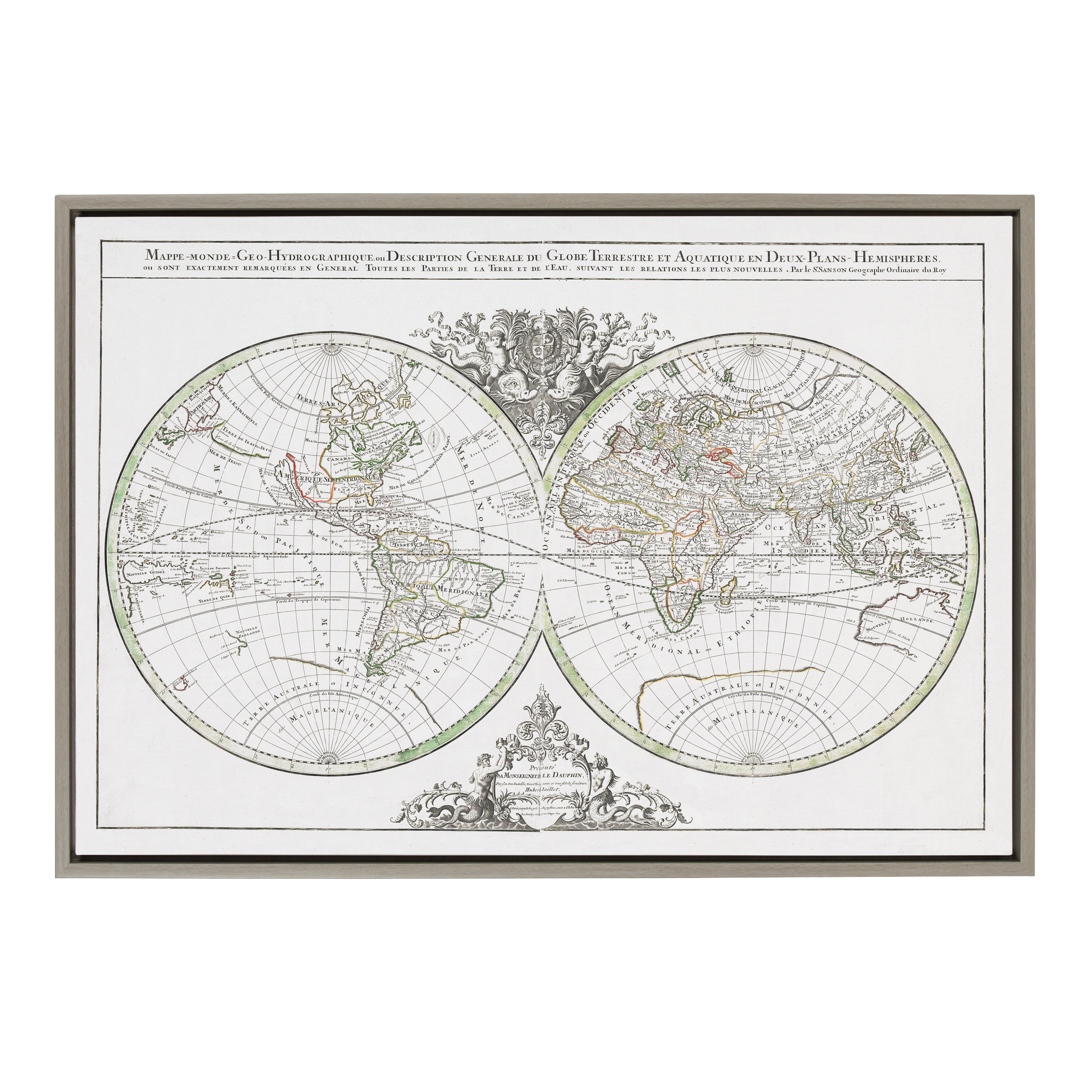 Sylvie Vintage World Map Framed Canvas by Corinna Buchholz of Piddix