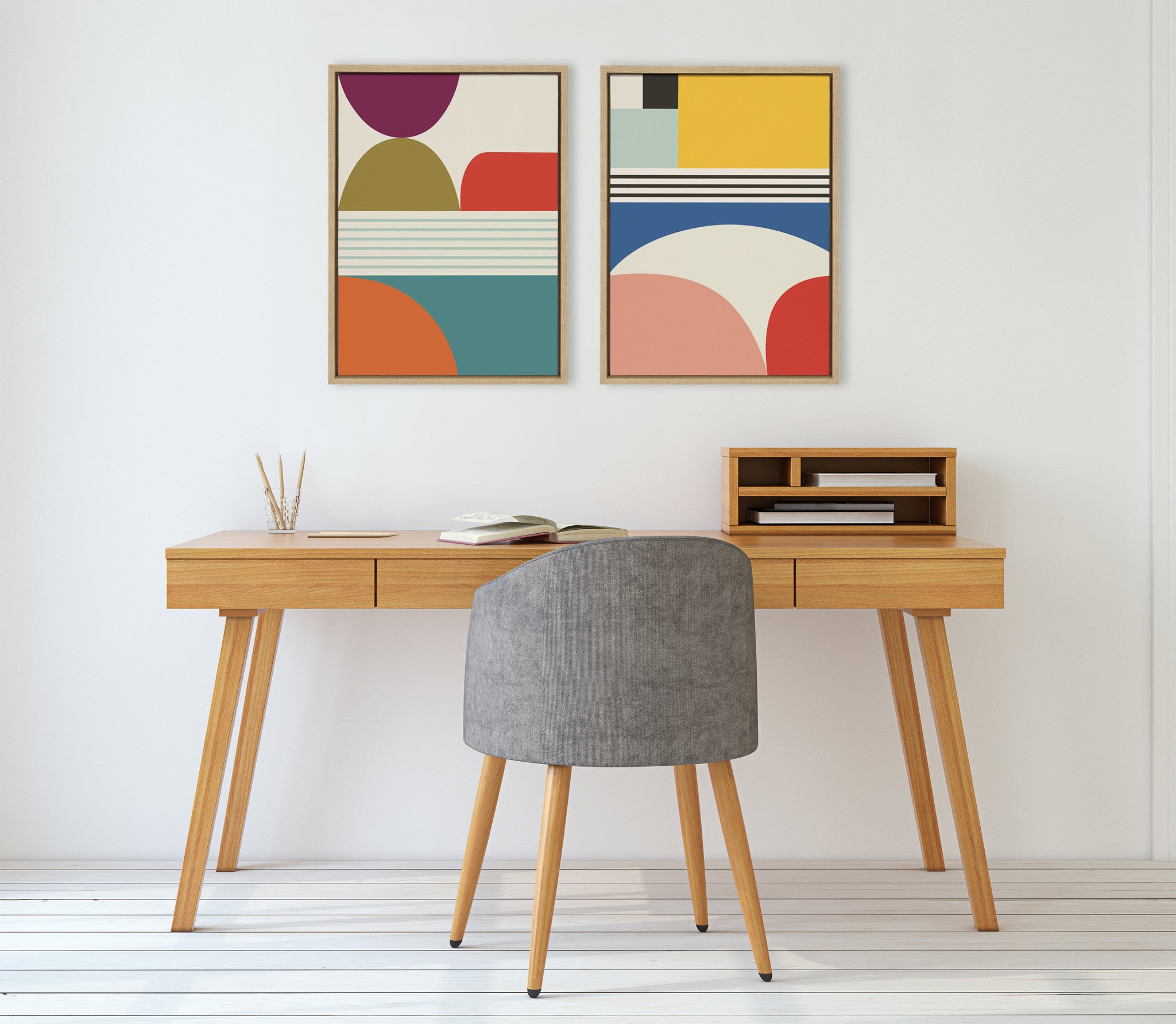 Sylvie Mid Century Modern Patterns Framed Canvas Set by Rachel Lee of My Dream Wall