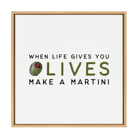 Sylvie Cocktail Quote Olive Martini Framed Canvas by The Creative Bunch Studio