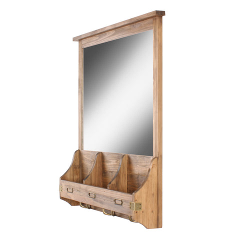 Stallard Wood Wall Mirror with Hooks