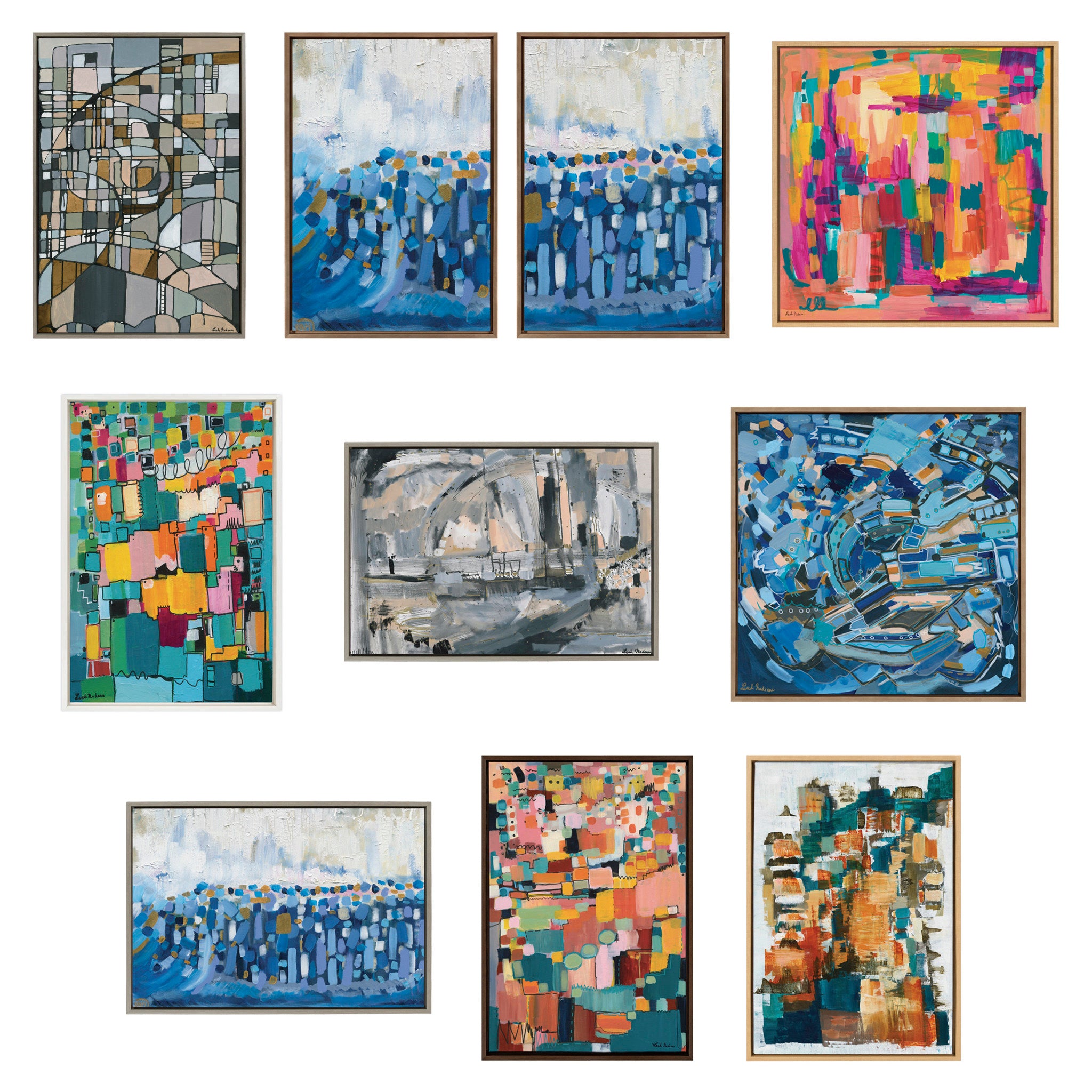 Sylvie Harbor Nights Set No 1 and Harbor Nights Set No 2 Framed Canvas Set by Leah Nadeau