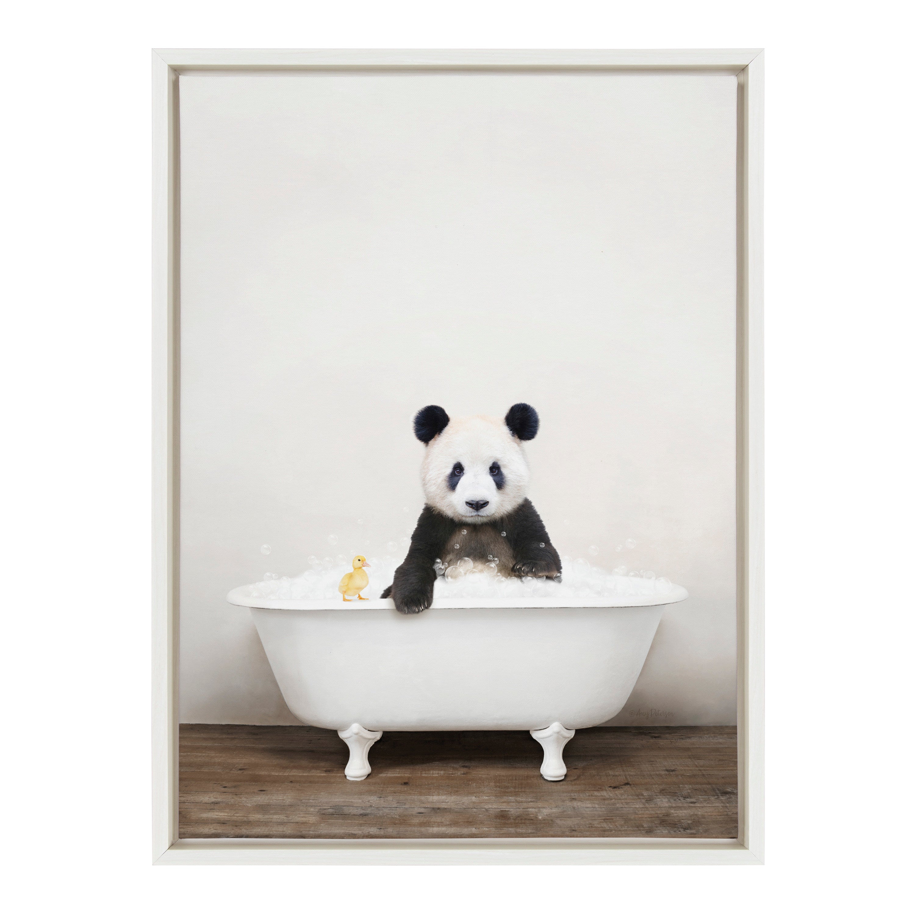 Sylvie Panda Waving in Rustic Bath Framed Canvas by Amy Peterson Art Studio