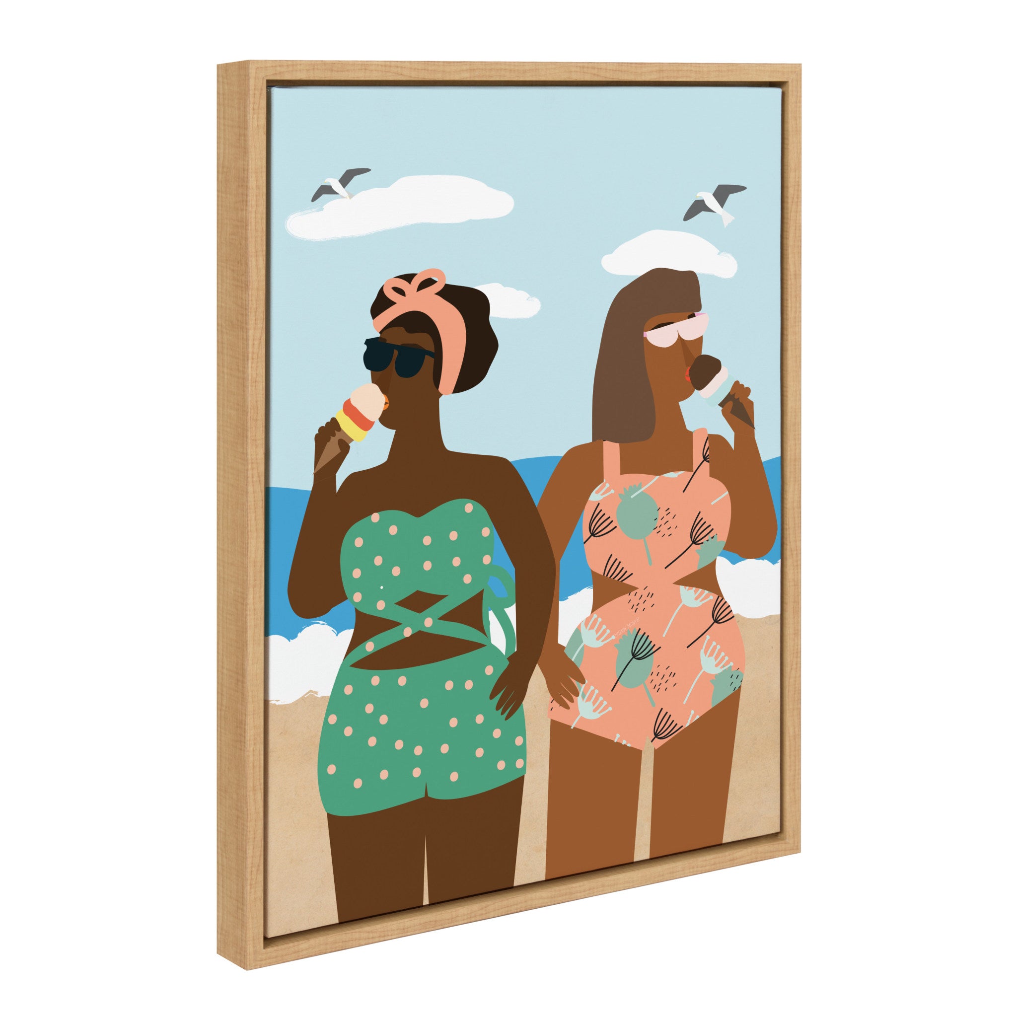 Sylvie Ice cream on the Beach Framed Canvas by Queenbe Monyei